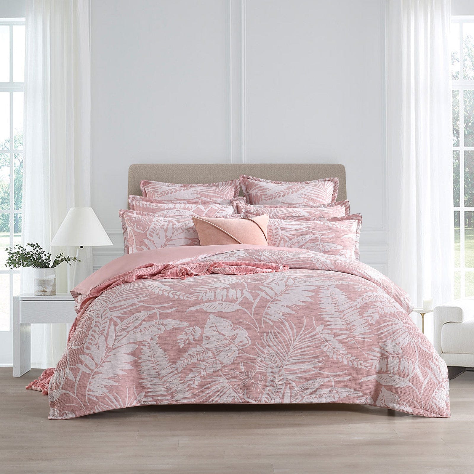 Renee Taylor Quilt Cover Palm Tree Jacquard Quilt Cover Set Clay