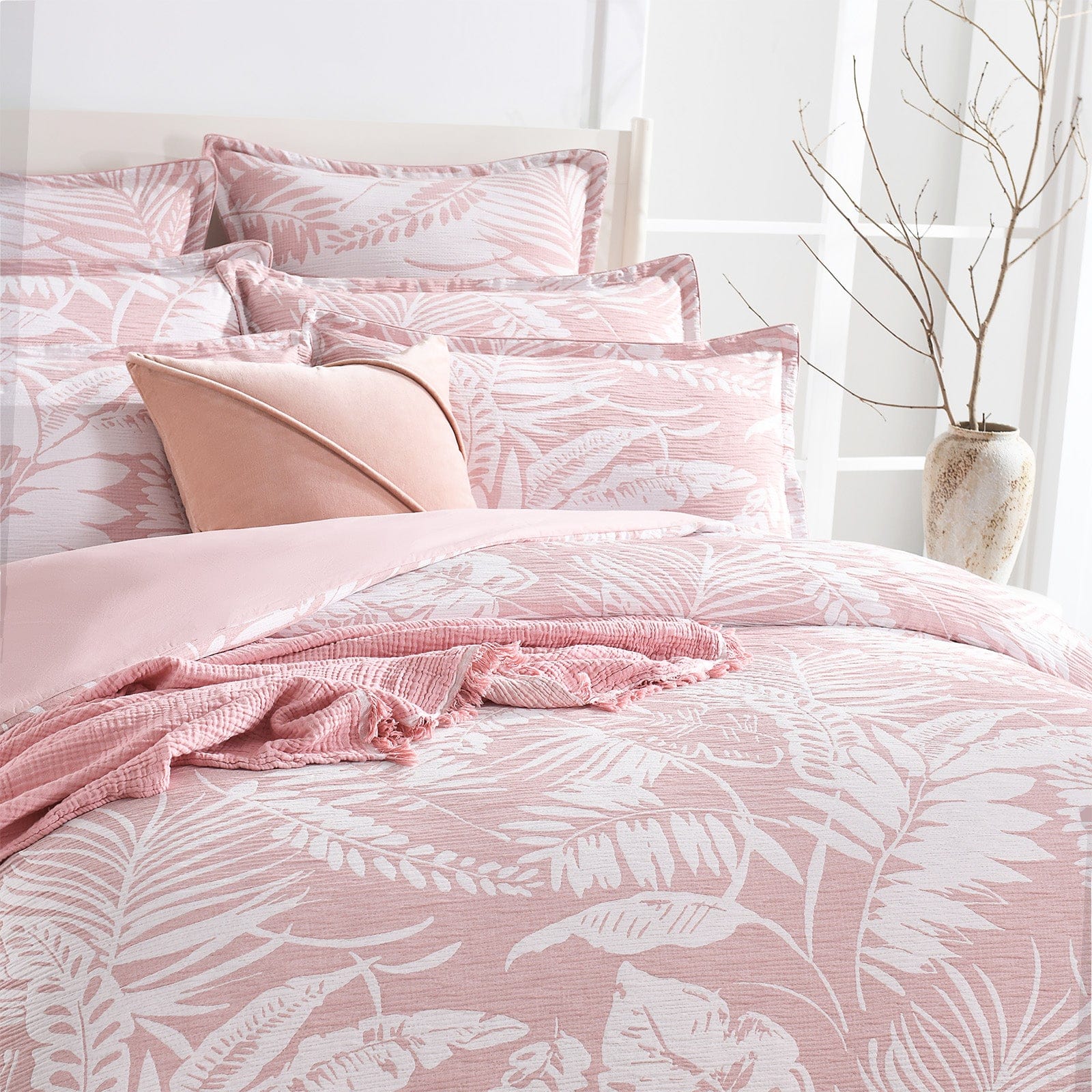 Renee Taylor Quilt Cover Palm Tree Jacquard Quilt Cover Set Clay