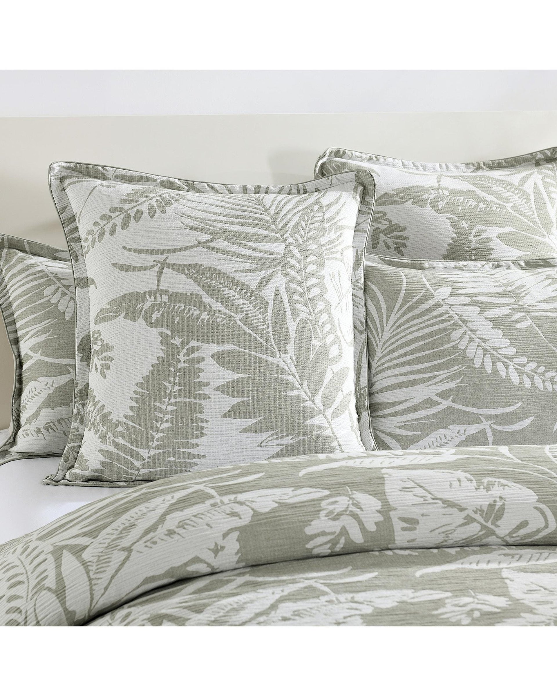 Renee Taylor Quilt Cover Palm Tree Jacquard Quilt Cover Set - Sage Green