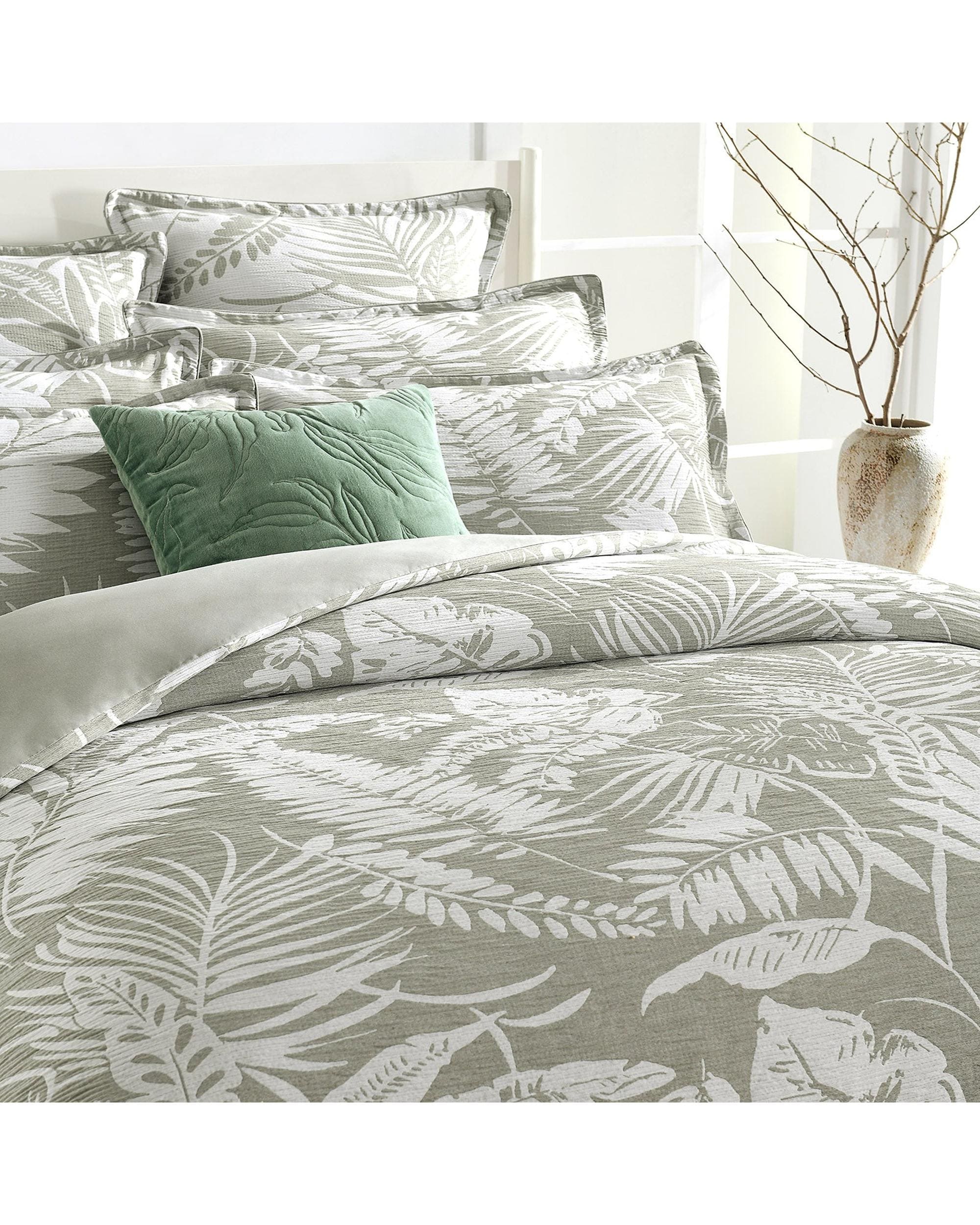 Renee Taylor Quilt Cover Palm Tree Jacquard Quilt Cover Set - Sage Green