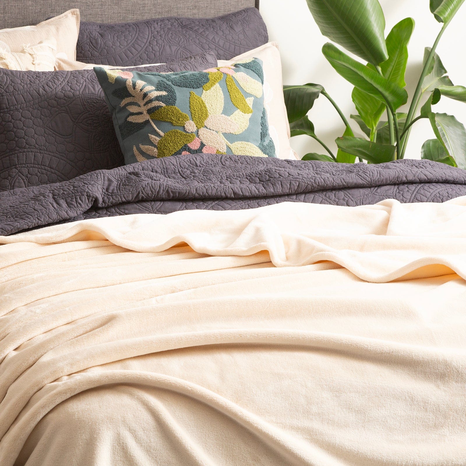 Renee Taylor Blanket Plush 380 GSM Ultra Soft Velvet Blanket - STONE