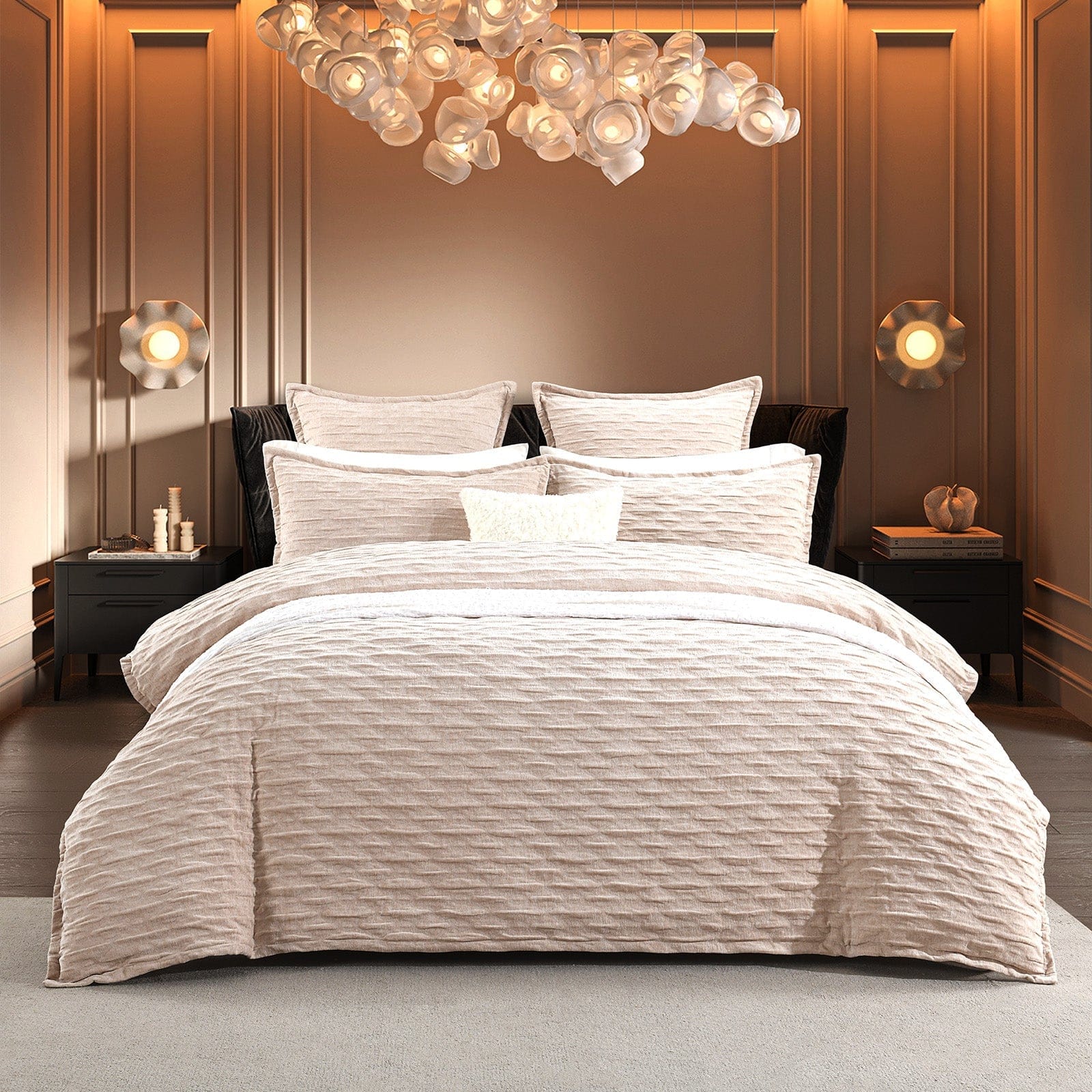 Renee Taylor Bed Sheets Renee Taylor Marley Jacquard Quilt Cover Set Champagne