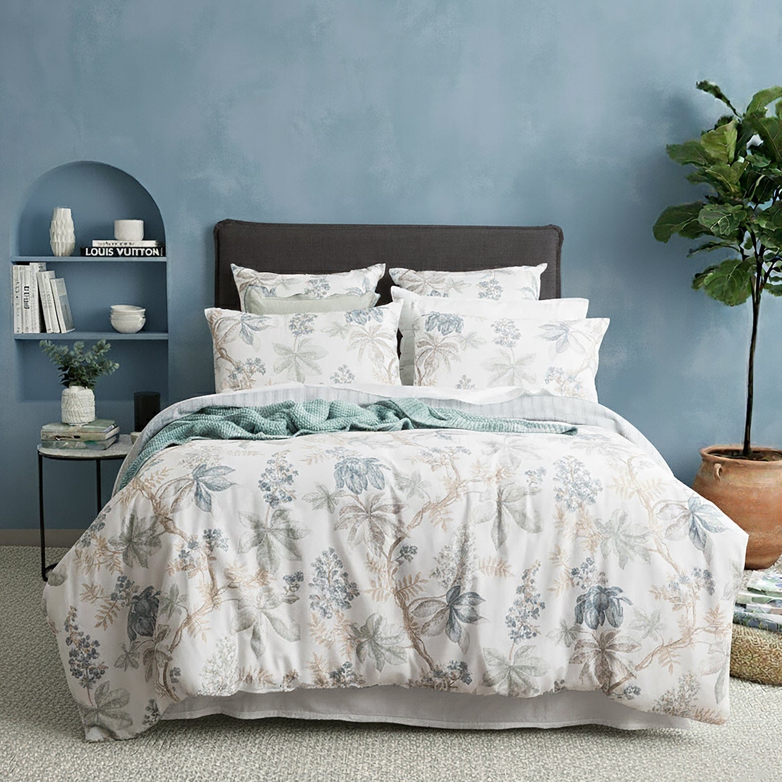 Renee Taylor Bed Sheets Renee Taylor Textured Cotton Slub Reversible Quilt Cover Set Queen Floral Vine