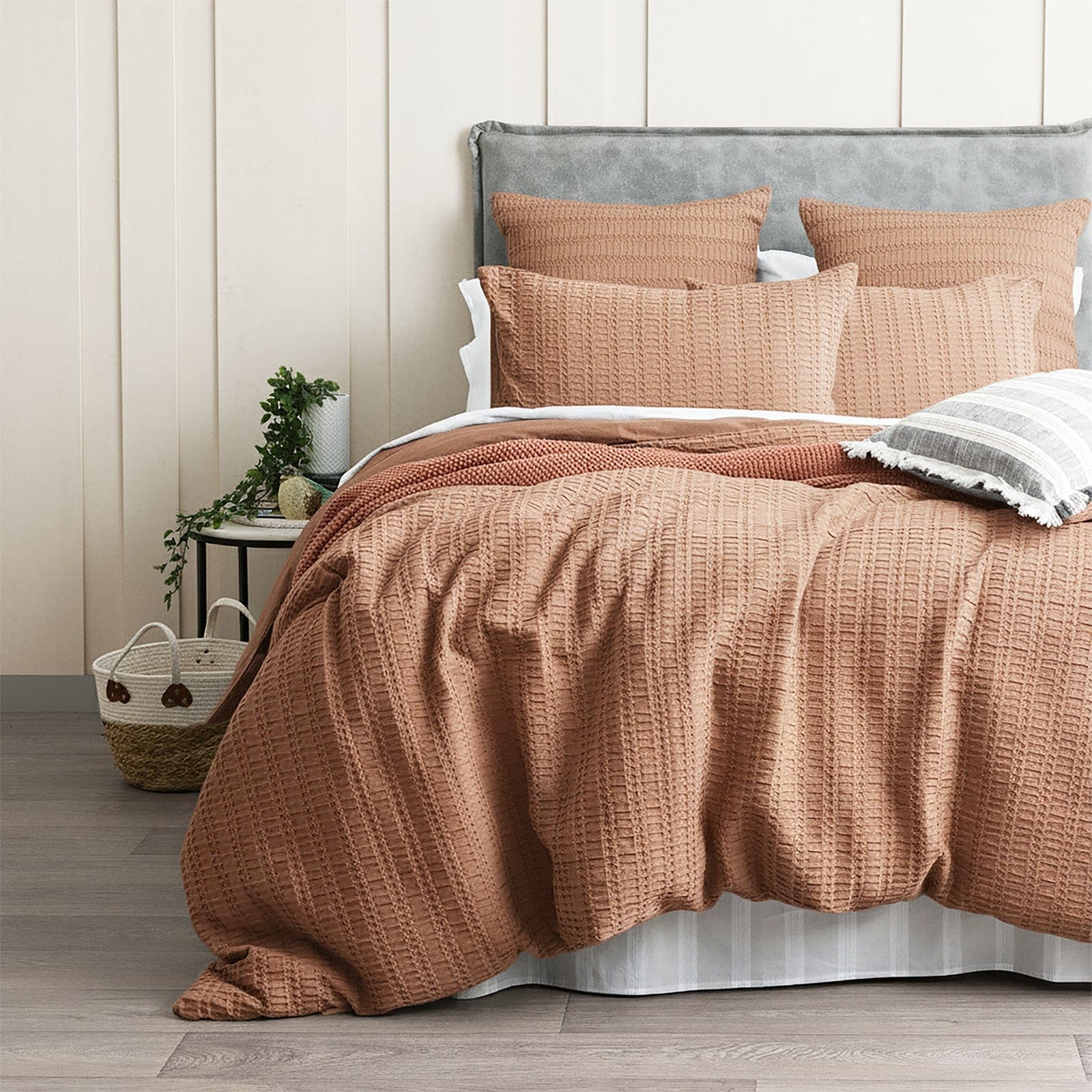 Renee Taylor Bed Sheets Rust / Double Cloud Linen Celeste Seersucker Cotton Waffle Quilt Cover Set