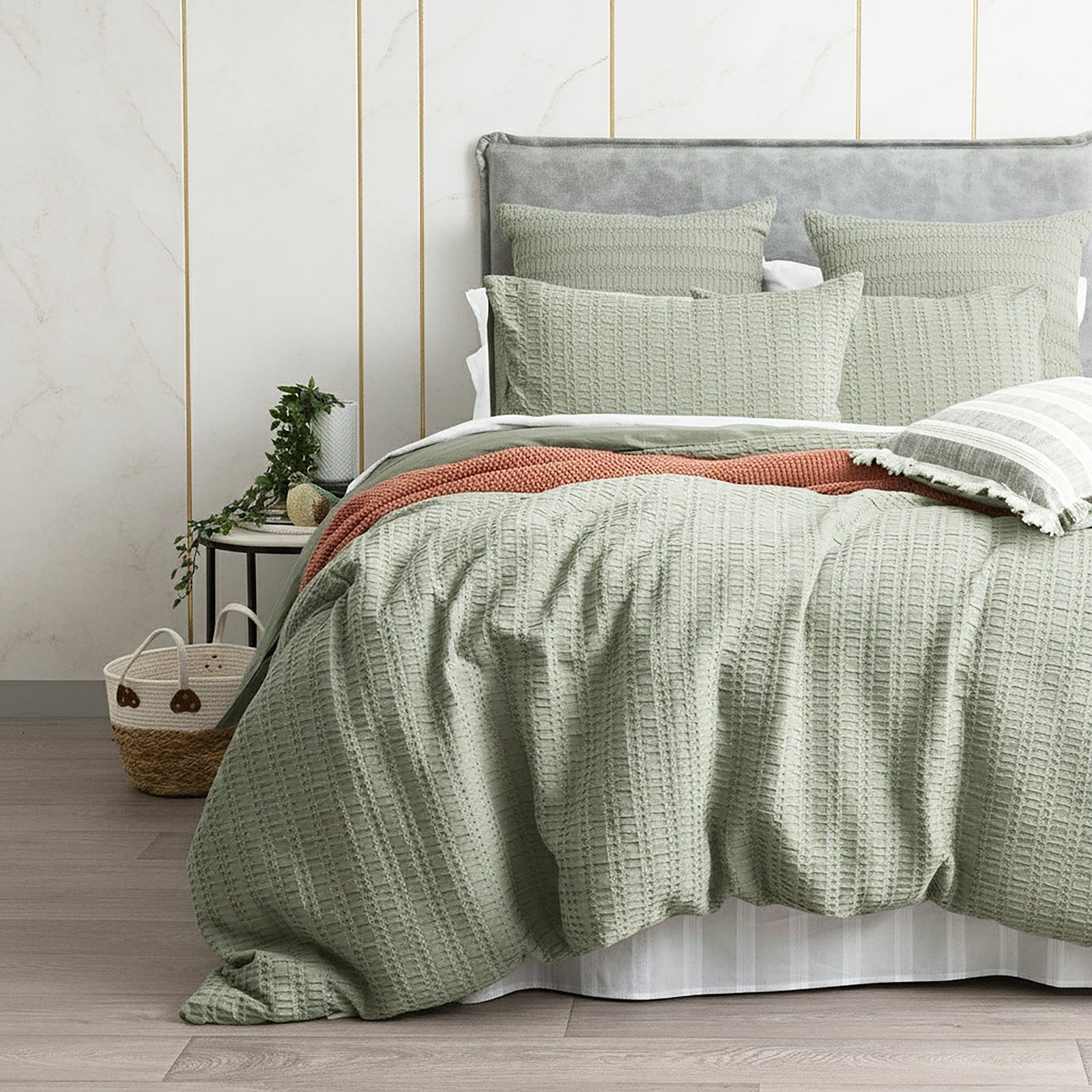 Renee Taylor Bed Sheets Sage / Double Cloud Linen Celeste Seersucker Cotton Waffle Quilt Cover Set