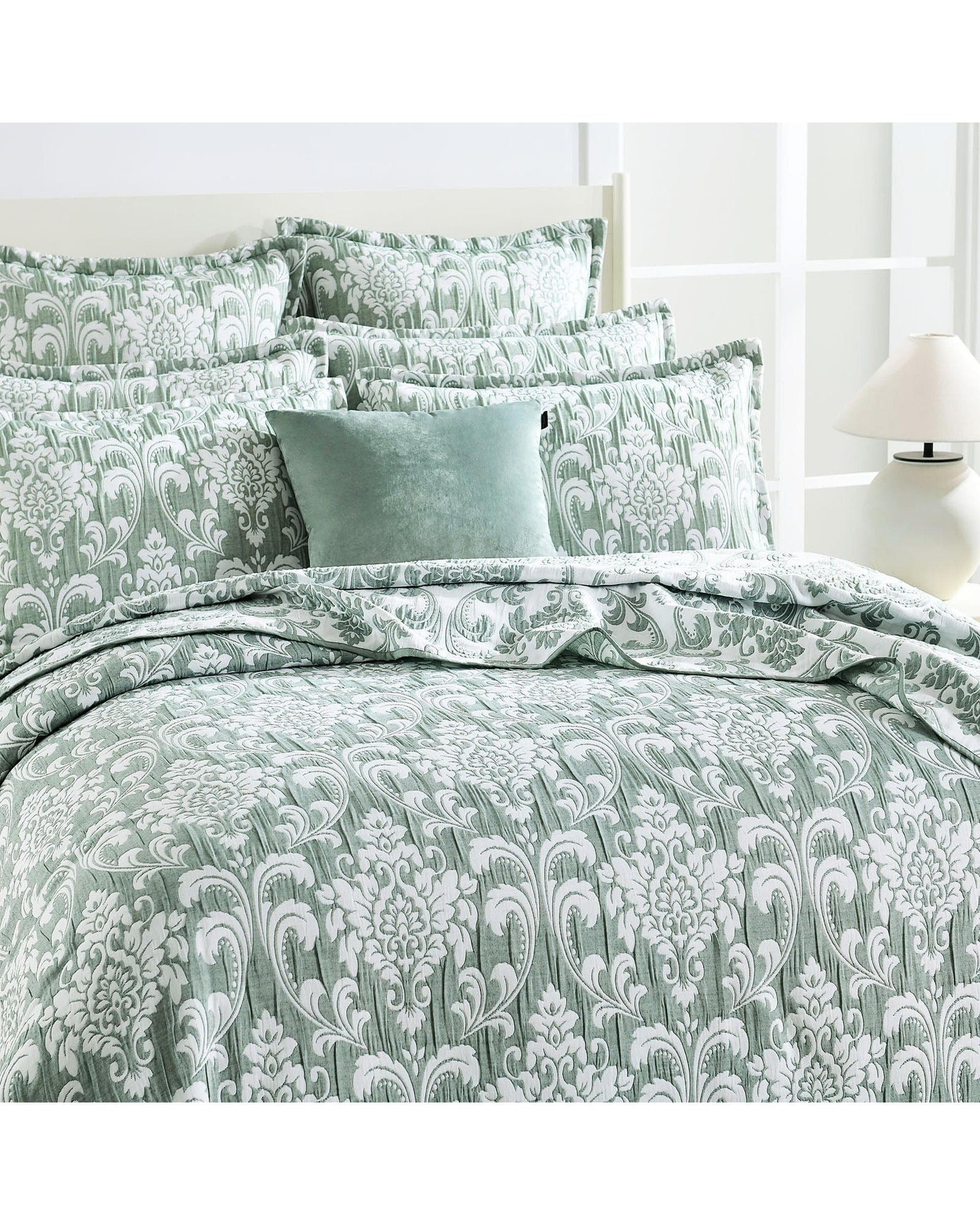 Renee Taylor Coverlet Scallop Jacquard Coverlet Set - JADE