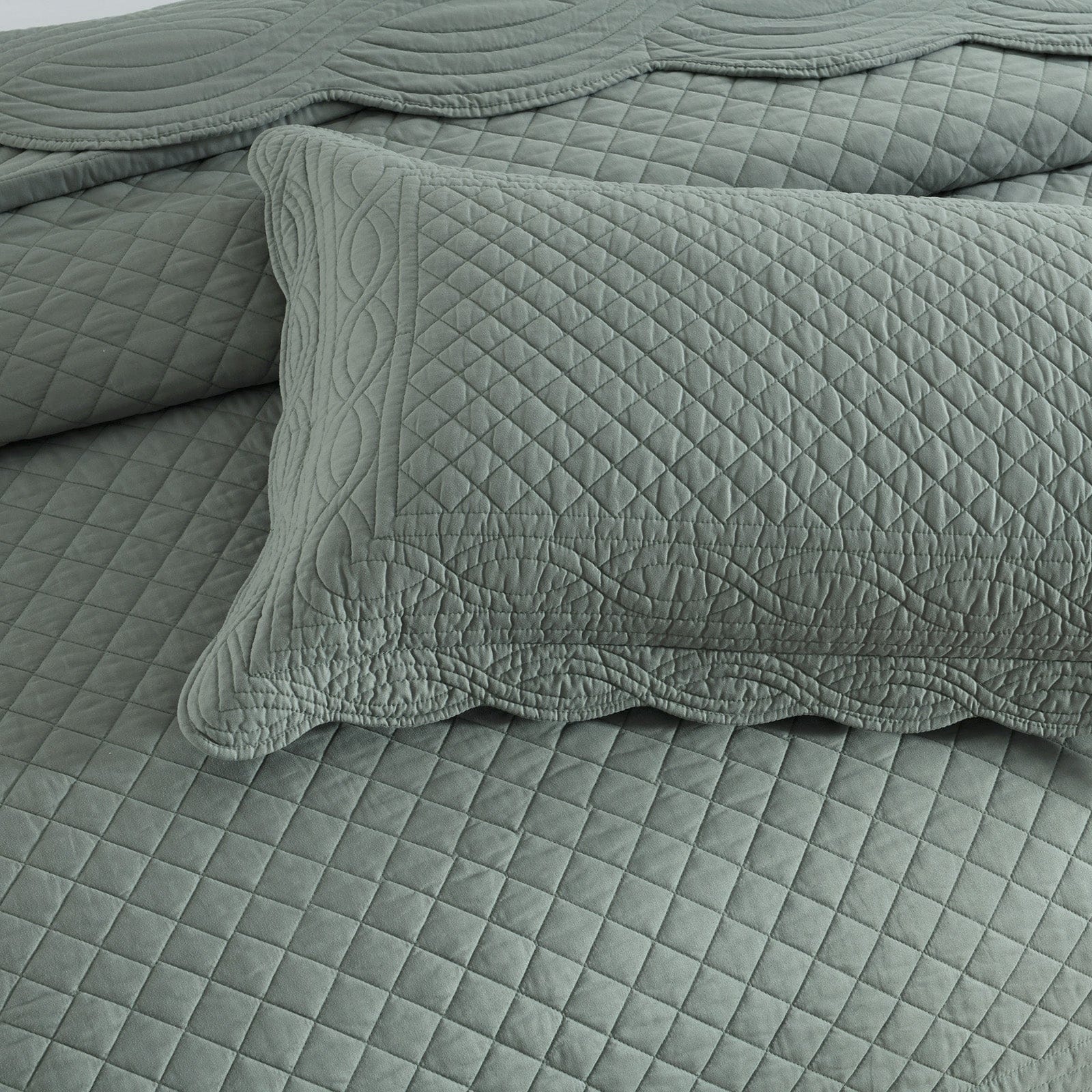 Renee Taylor Coverlet Scallop Jacquard Coverlet Set - JUNIPER