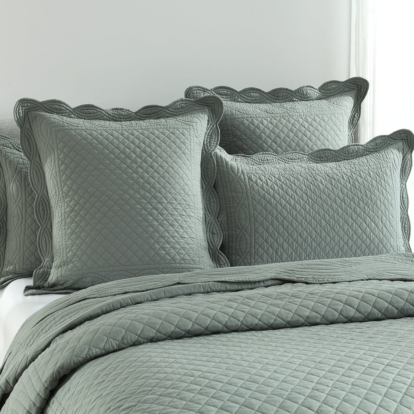 Renee Taylor Coverlet Scallop Jacquard Coverlet Set - JUNIPER
