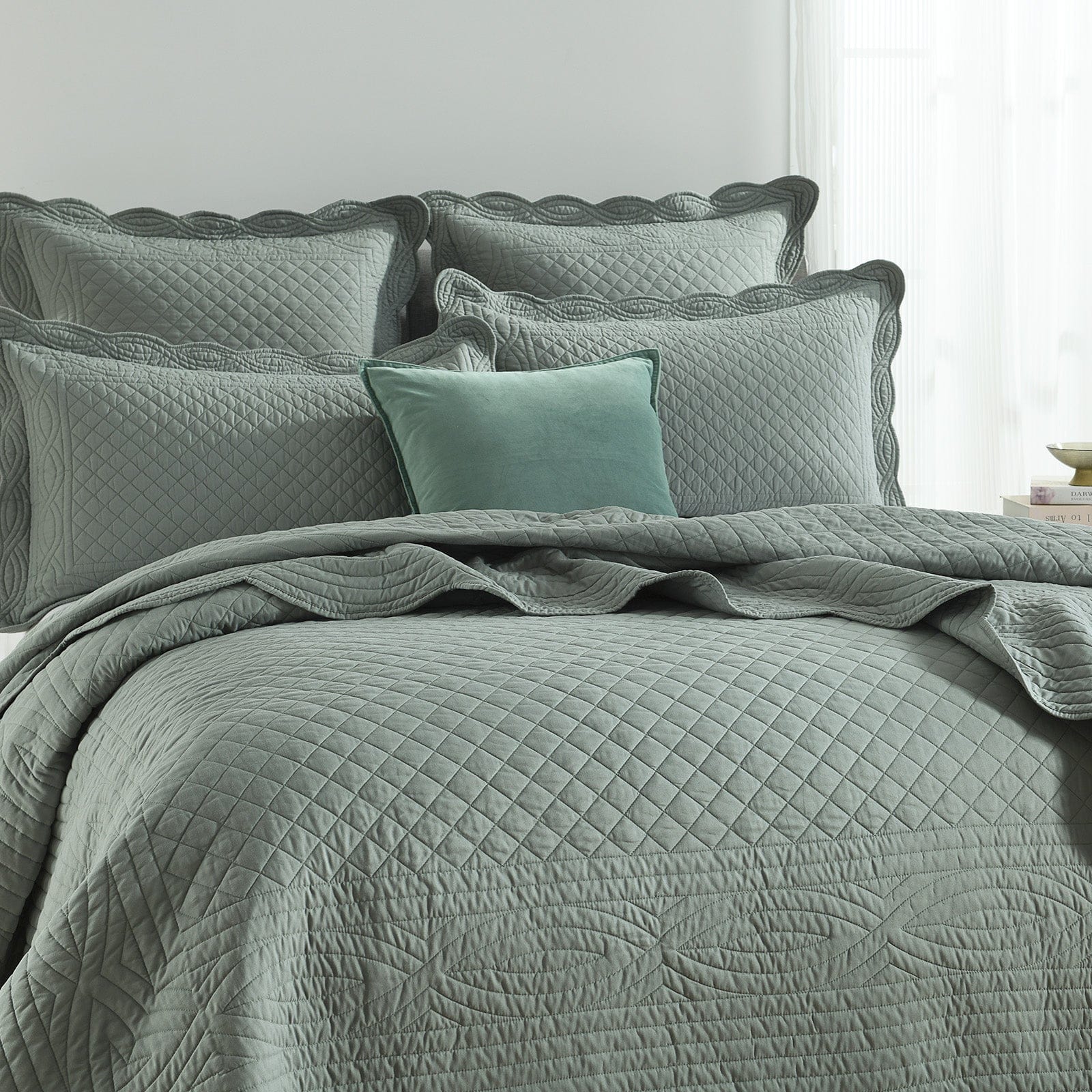 Renee Taylor Coverlet Scallop Jacquard Coverlet Set - JUNIPER