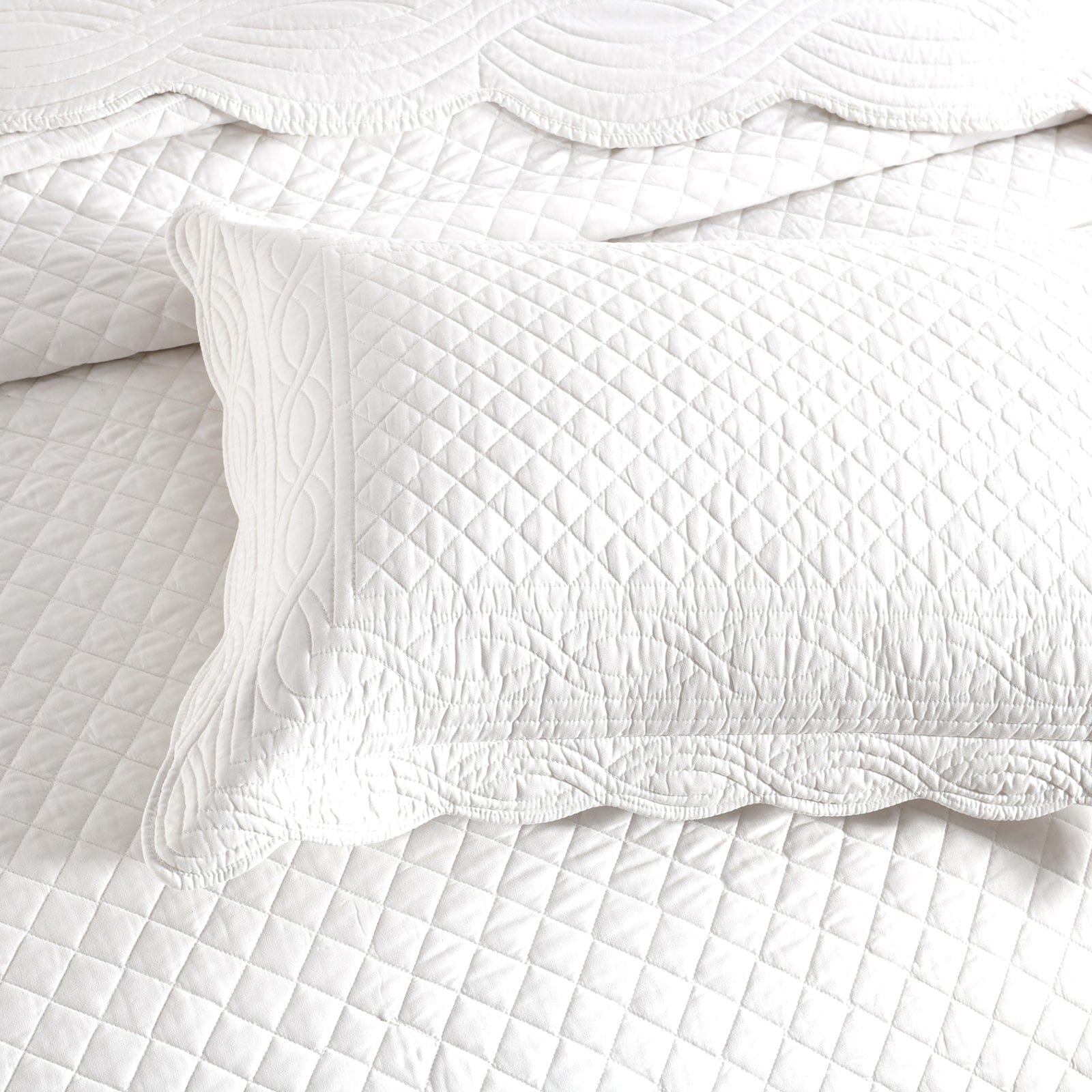 Renee Taylor Coverlet Scallop Jacquard Coverlet Set - PEARL