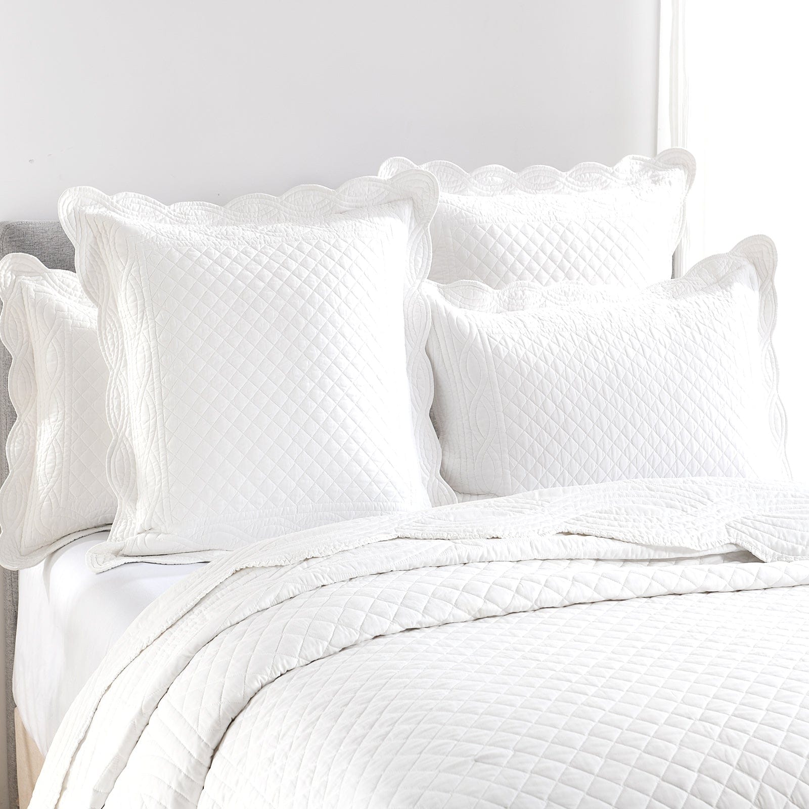 Renee Taylor Coverlet Scallop Jacquard Coverlet Set - PEARL