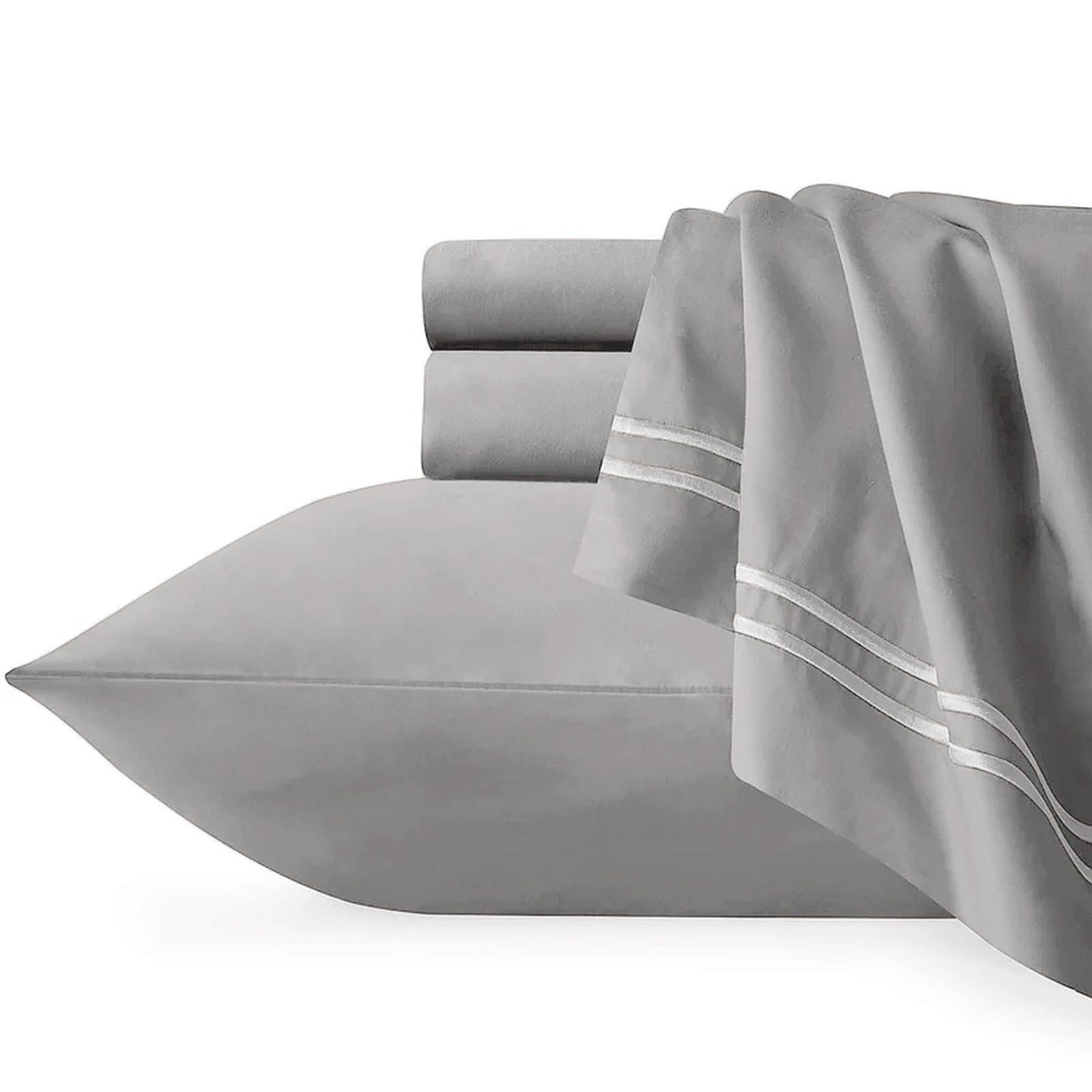 Renee Taylor Quilt Cover Strada Embroidered 1000 TC Egyptian Cotton Quilt Cover Sets - Silver White