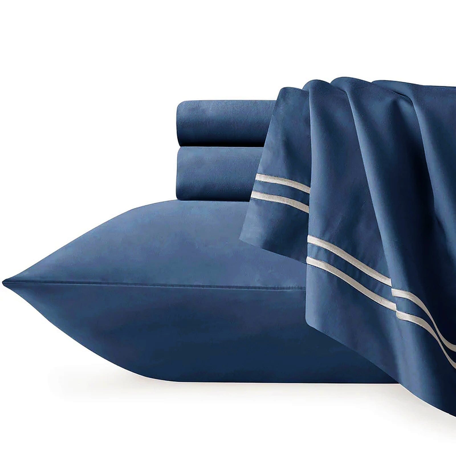 Renee Taylor Quilt Cover Strada Embroidered 1000 TC Egyptian Cotton Sheet Sets - Indigo