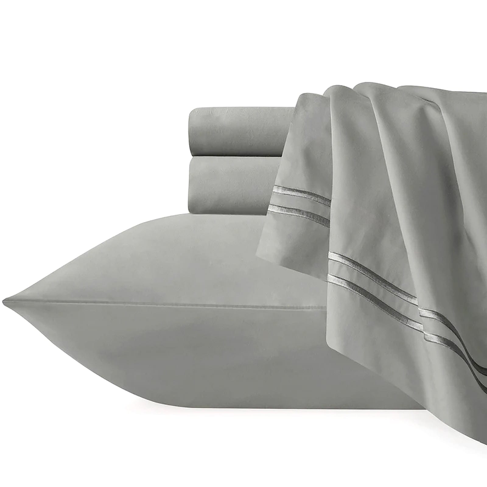 Renee Taylor Quilt Cover Strada Embroidered 1000 TC Egyptian Cotton Sheet Sets - Silver Charcoal