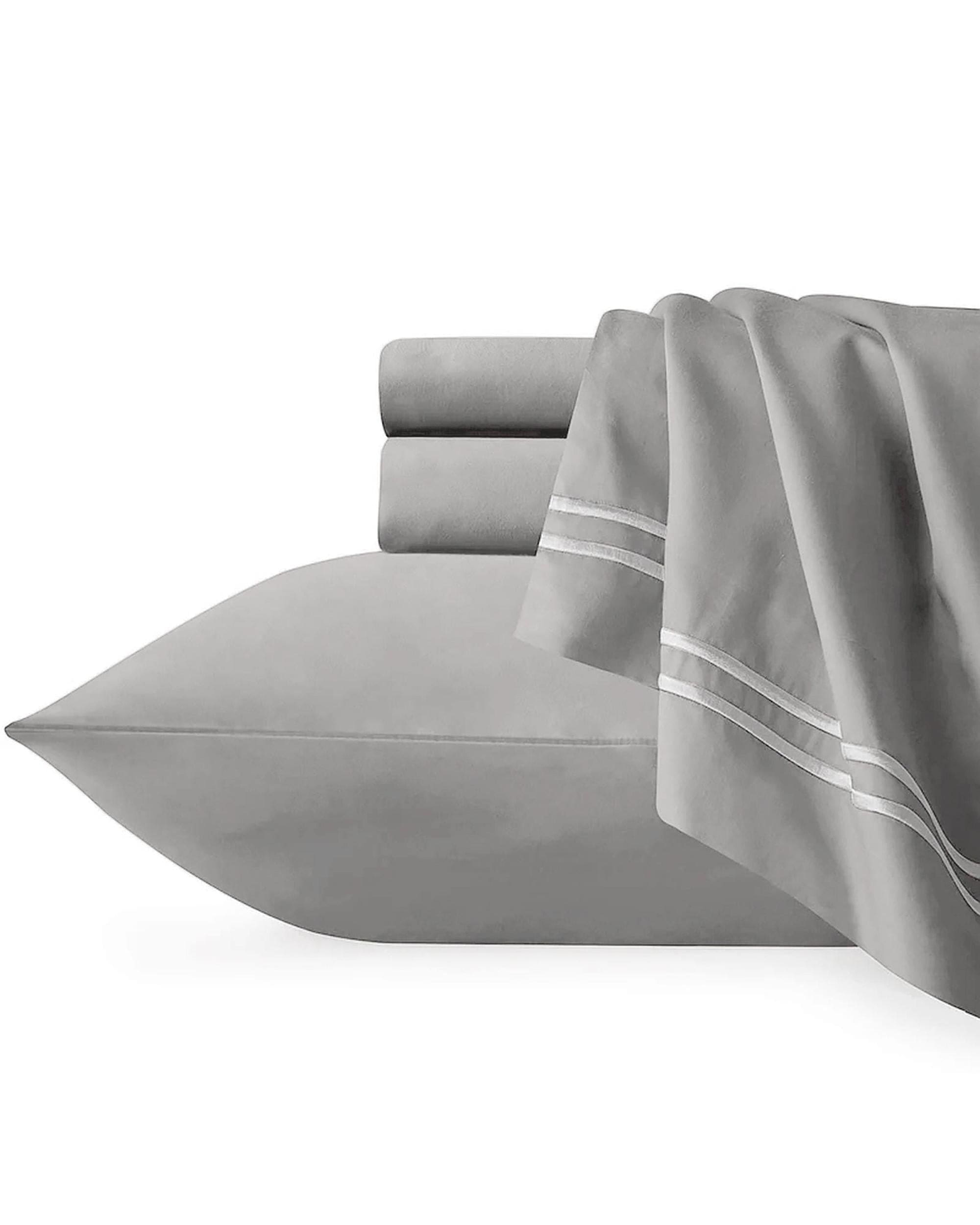 Renee Taylor Quilt Cover Strada Embroidered 1000 TC Egyptian Cotton Sheet Sets - Silver White