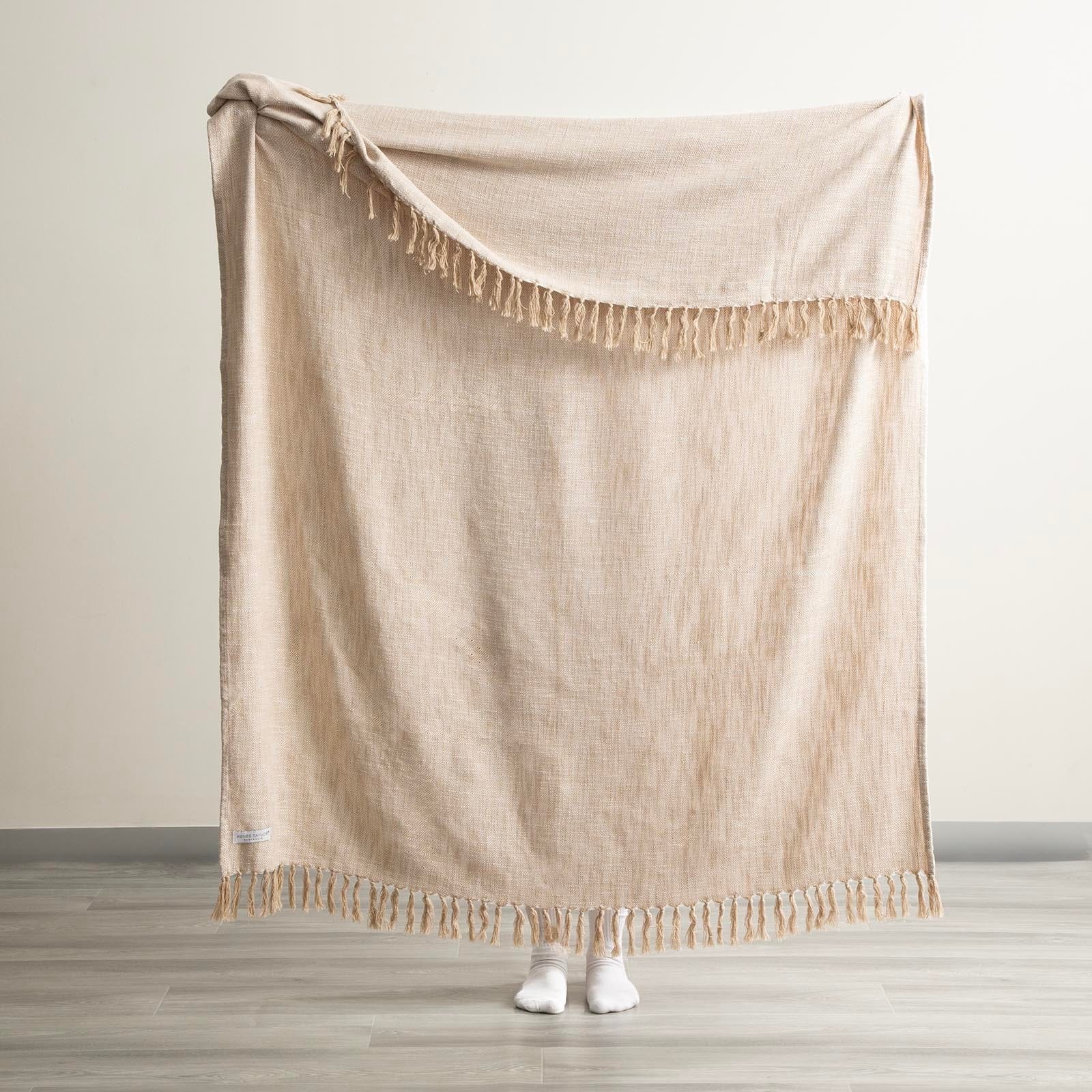 Renee Taylor Blanket Surrey Chevron Yarn-Dyed Throw 130 x 170 cms Natural