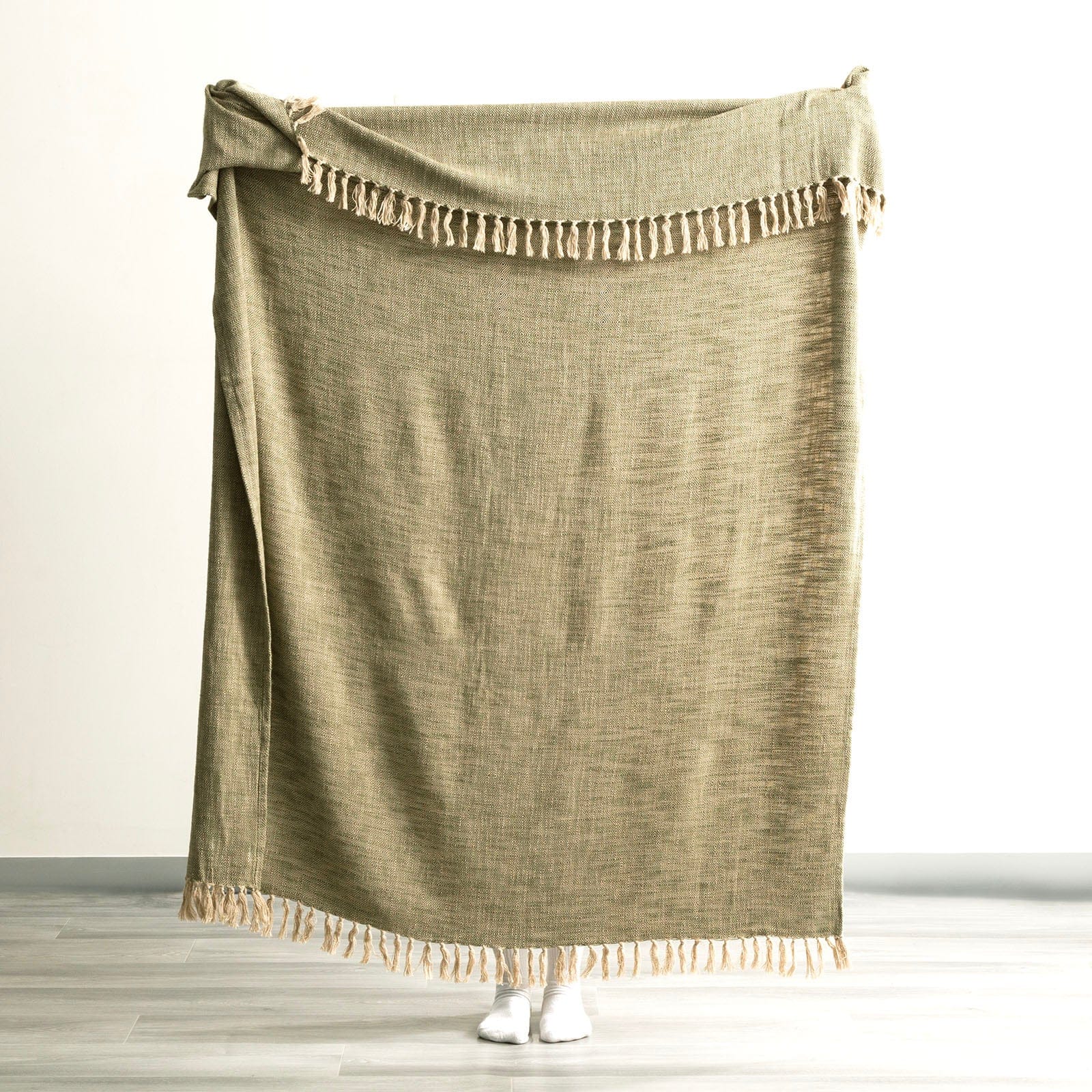 Renee Taylor Blanket Surrey Chevron Yarn-Dyed Throw 130 x 170 cms Olive