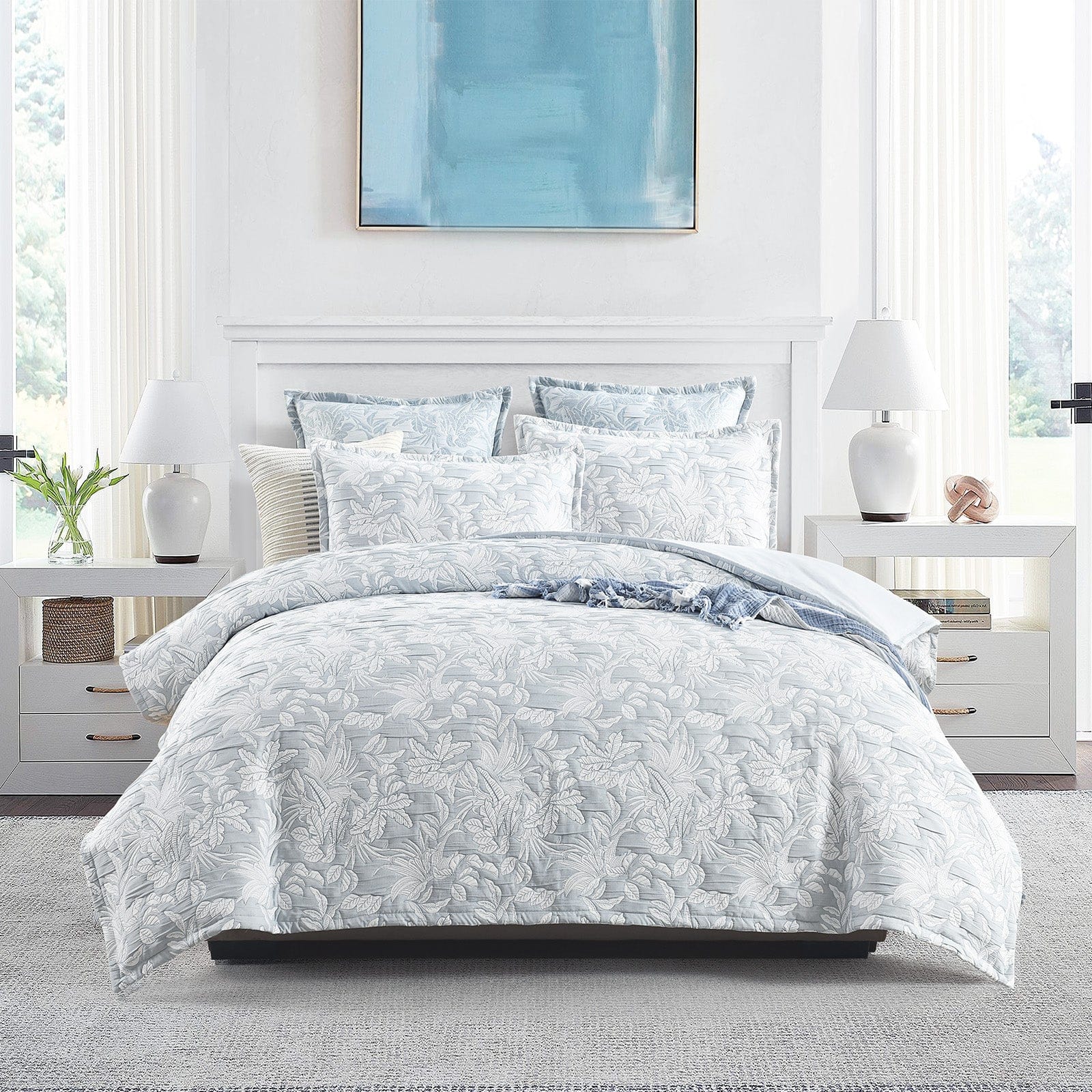 Renee Taylor Quilt Cover Westley Jacquard Quilt Cover Set - Aqua