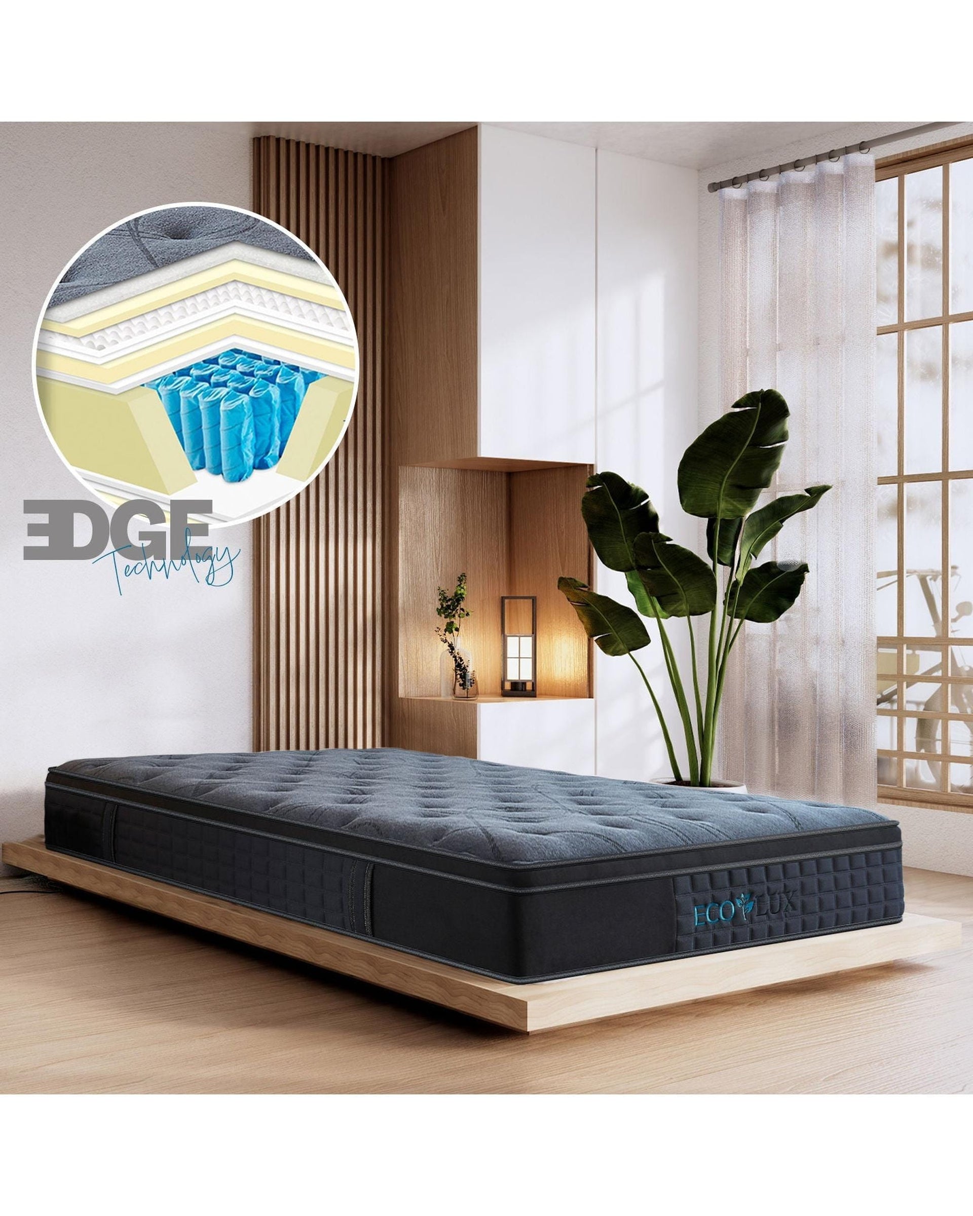 Royal Comfort Mattresses Eco Lux Edge Support Euro Top 7-Zone Pocket Spring Mattress Plush Medium Firm