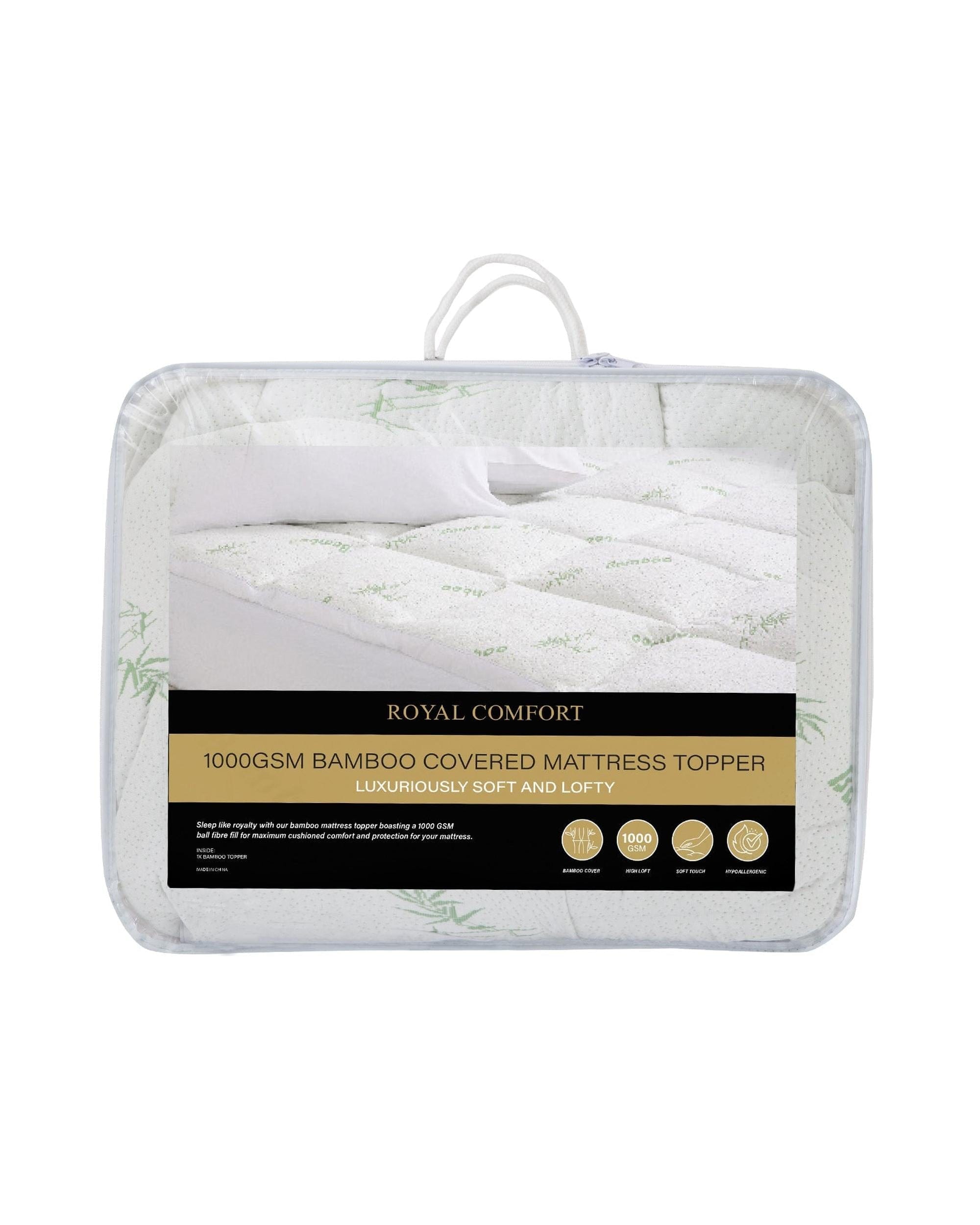Royal Comfort Mattress Topper Royal Comfort 1000GSM Luxury Bamboo Covered Mattress Topper Ball Fibre Gusset