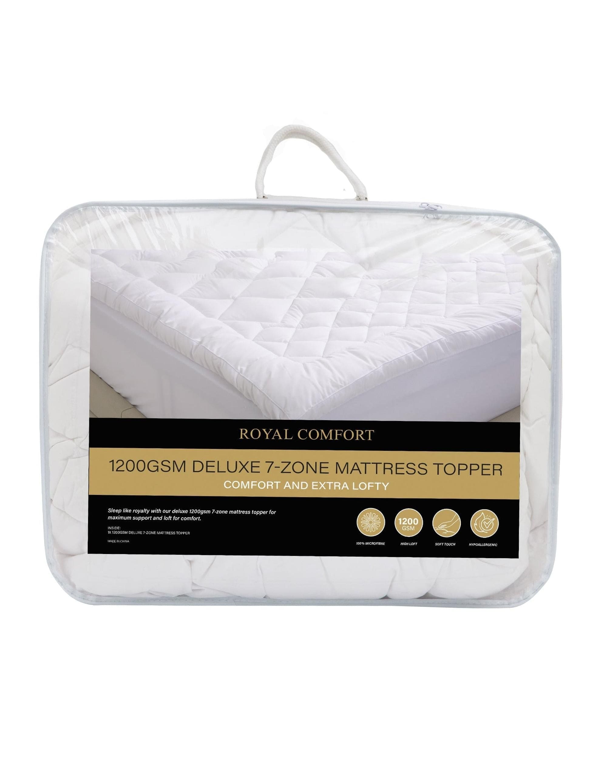 Royal Comfort Mattress Topper Royal Comfort 1200GSM Deluxe 7-Zone Mattress Topper Luxury Gusset Breathable
