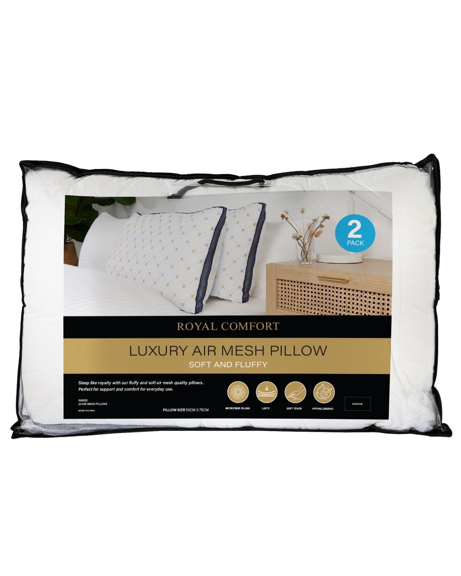 Royal Comfort Pillows/Cushions Royal Comfort Luxury Air Mesh Pillows Hotel Quality Checked Ultra Comfort TWIN PACK