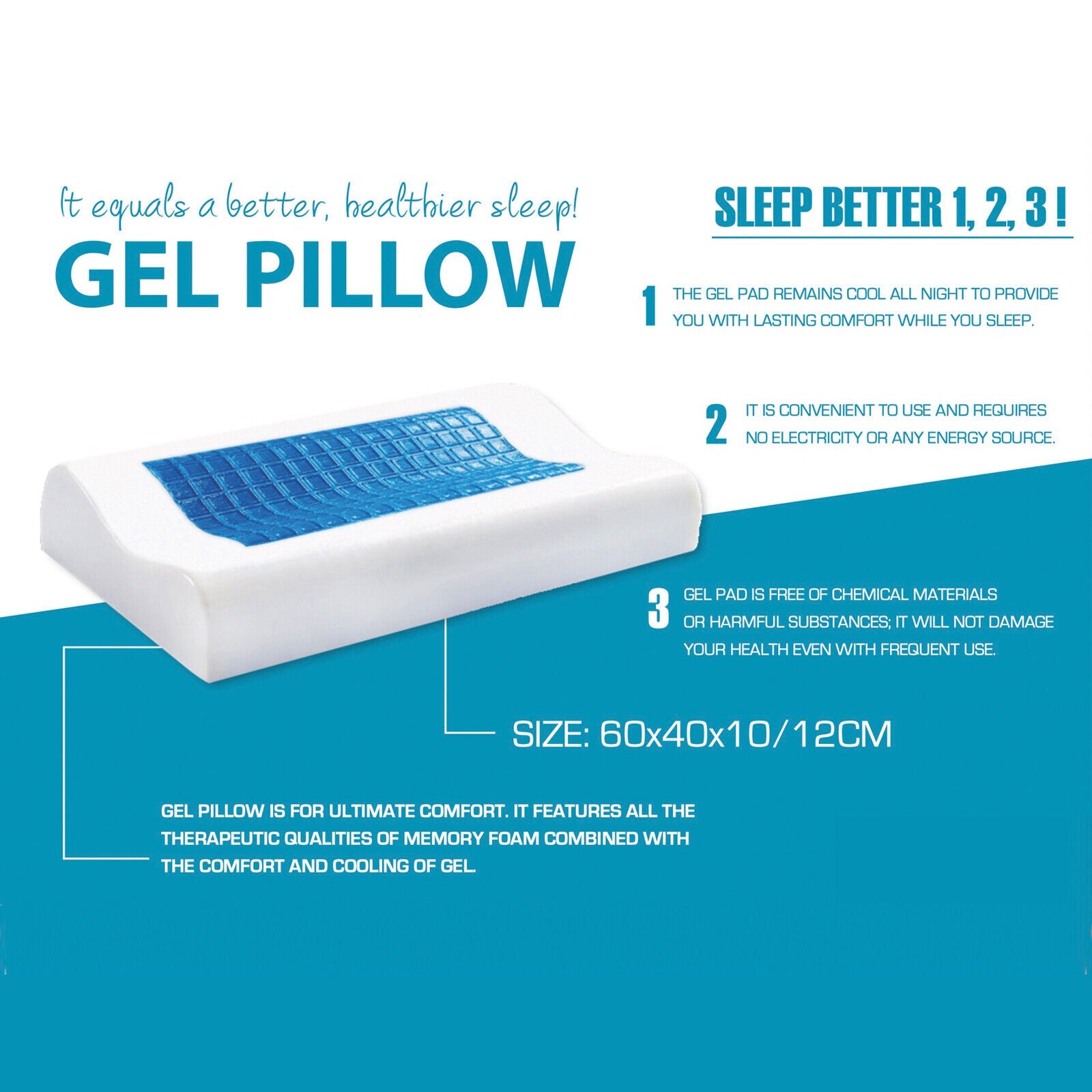 Luxor Standard Size Supreme Quality Memory Foam Cool Soft Gel Top Pillow Contour