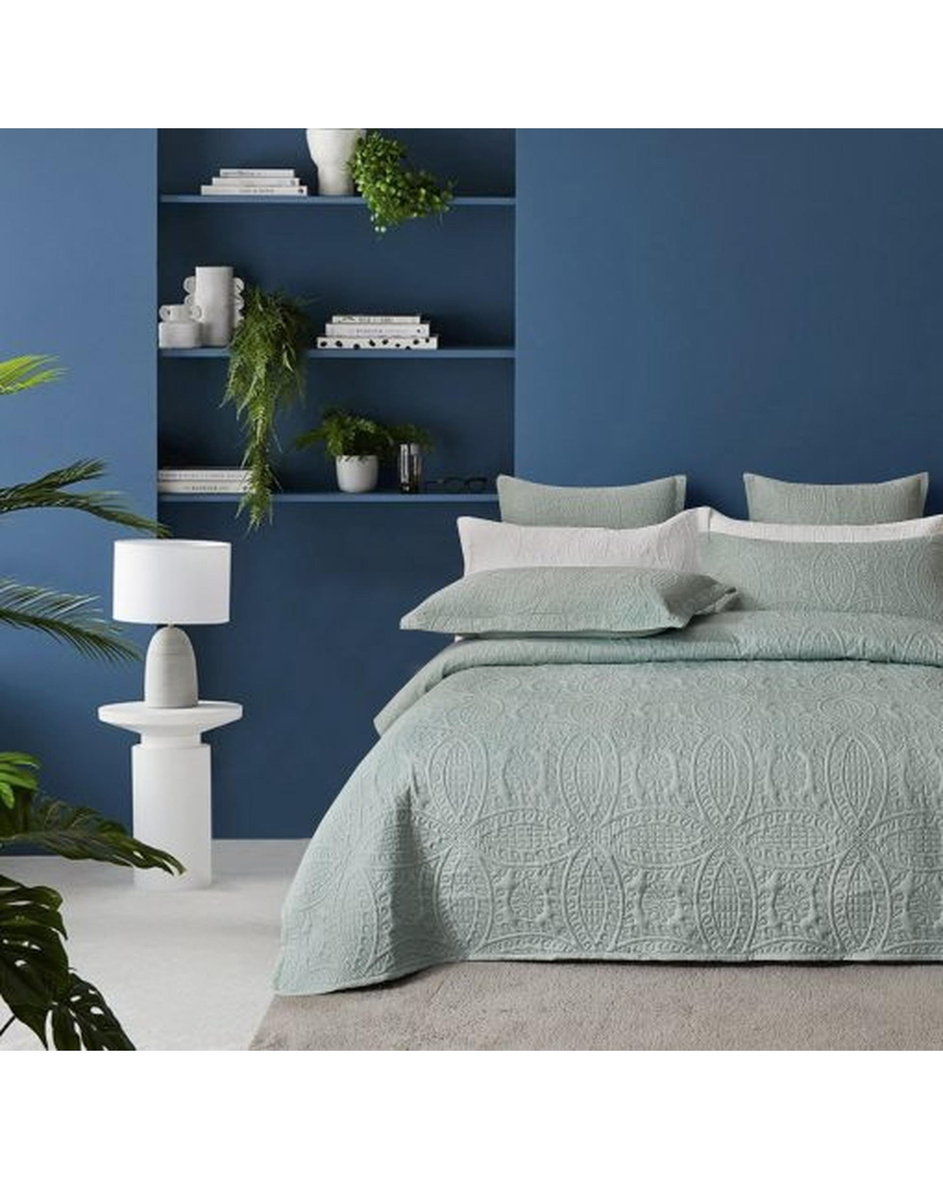 GIOIA CASA Lisbon Quilted 3 Pieces Embossed Coverlet Set - SAGE GREEN GIOIA CASA