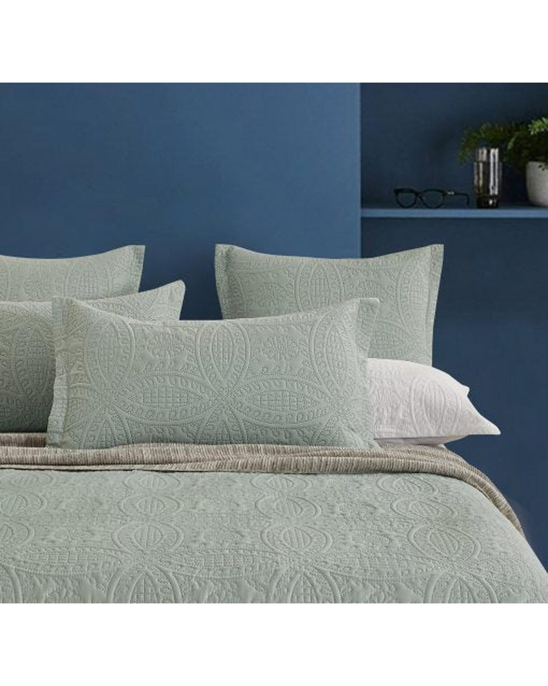 GIOIA CASA Lisbon Quilted 3 Pieces Embossed Coverlet Set - SAGE GREEN GIOIA CASA