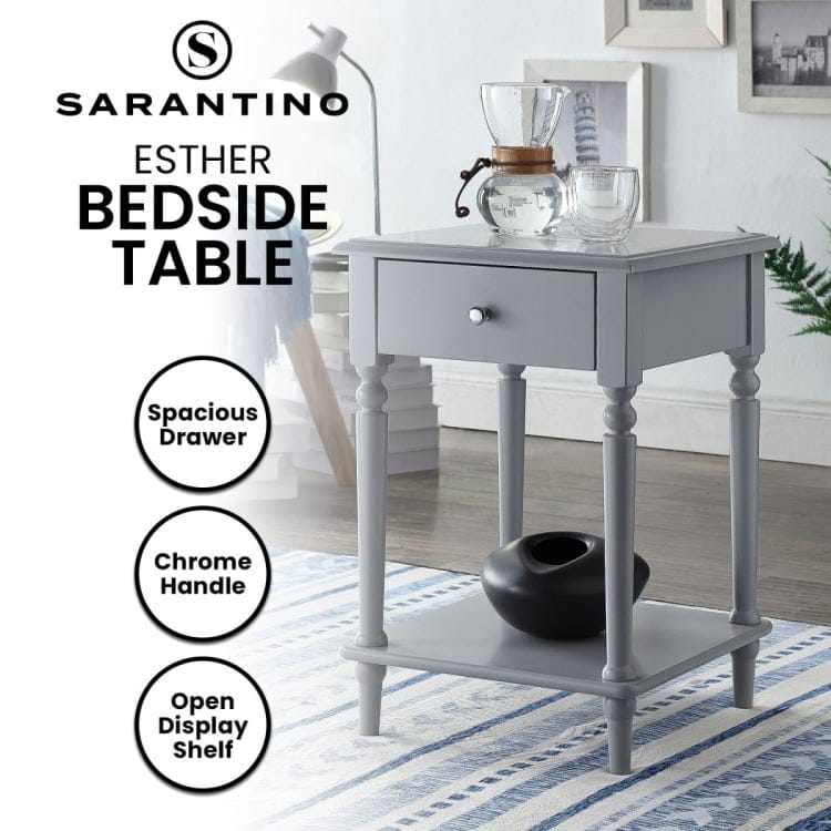 Sarantino Bedside Table SARANTINO ESTHER BEDSIDE TABLE WITH DRAWER - GREY