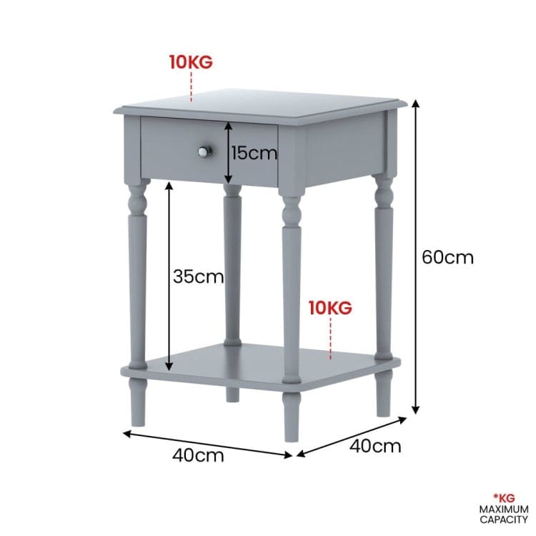 Sarantino Bedside Table SARANTINO ESTHER BEDSIDE TABLE WITH DRAWER - GREY