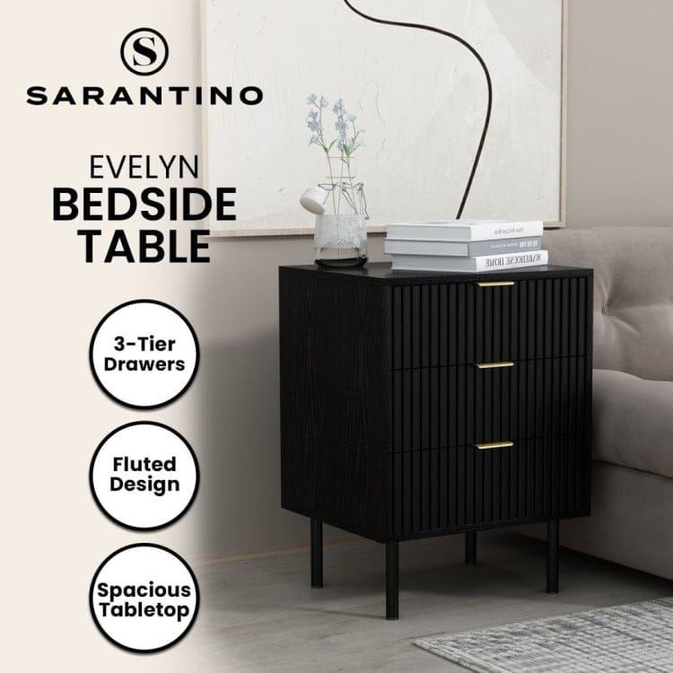 Sarantino Bedside Table SARANTINO EVELYN BEDSIDE TABLE WITH 3 DRAWERS - BLACK