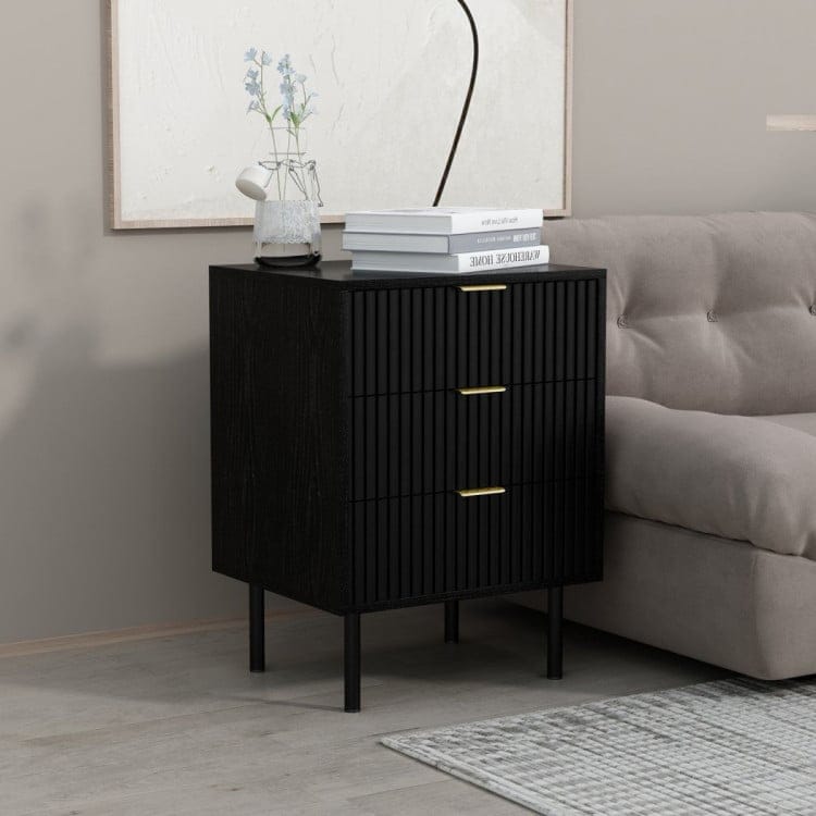 Sarantino Bedside Table SARANTINO EVELYN BEDSIDE TABLE WITH 3 DRAWERS - BLACK