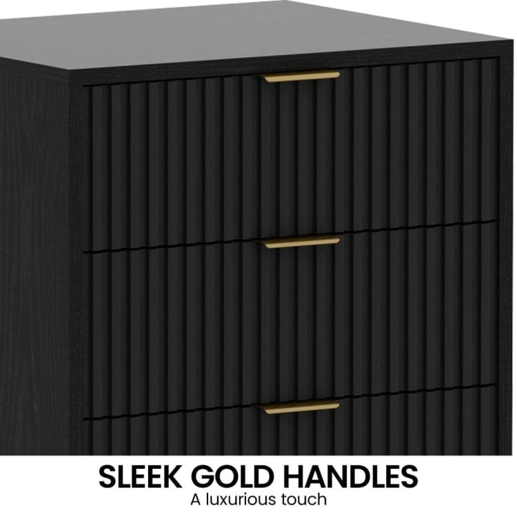 Sarantino Bedside Table SARANTINO EVELYN BEDSIDE TABLE WITH 3 DRAWERS - BLACK