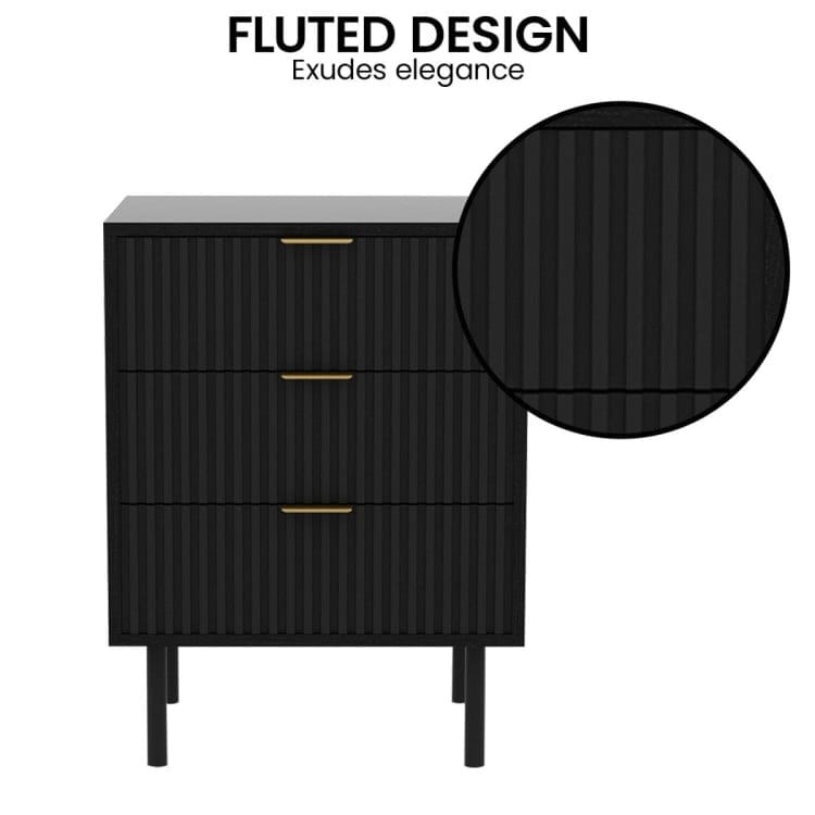 Sarantino Bedside Table SARANTINO EVELYN BEDSIDE TABLE WITH 3 DRAWERS - BLACK