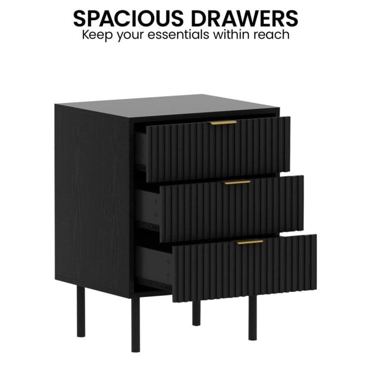 Sarantino Bedside Table SARANTINO EVELYN BEDSIDE TABLE WITH 3 DRAWERS - BLACK