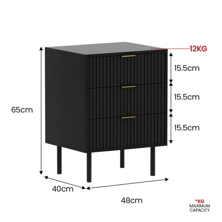 Sarantino Bedside Table SARANTINO EVELYN BEDSIDE TABLE WITH 3 DRAWERS - BLACK