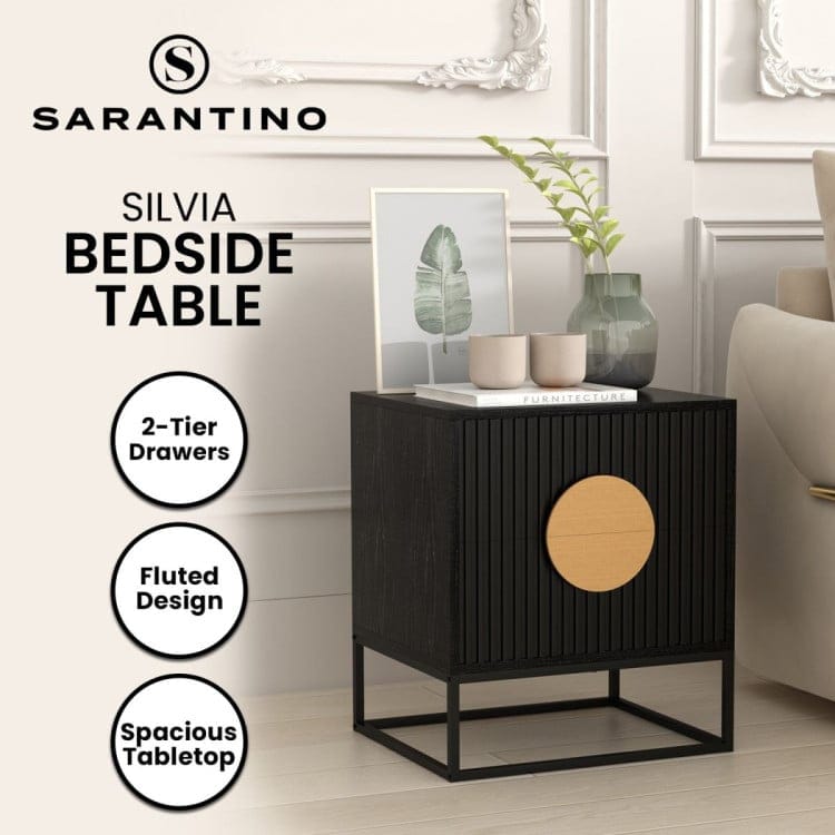 Sarantino Bedside Table SARANTINO SILVIA BEDSIDE TABLE WITH 2 DRAWERS - BLACK