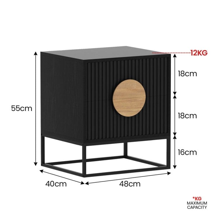 Sarantino Bedside Table SARANTINO SILVIA BEDSIDE TABLE WITH 2 DRAWERS - BLACK