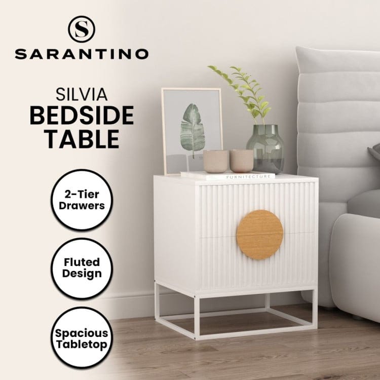 Sarantino Bedside Table SARANTINO SILVIA BEDSIDE TABLE WITH 2 DRAWERS - WHITE