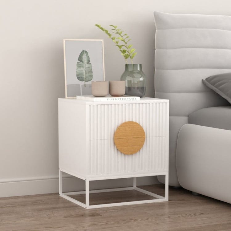 Sarantino Bedside Table SARANTINO SILVIA BEDSIDE TABLE WITH 2 DRAWERS - WHITE