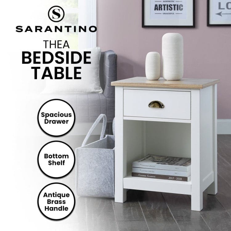 Sarantino Bedside Table SARANTINO THEA BEDSIDE TABLE - WHITE/NATURAL