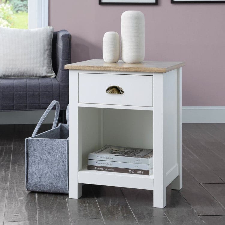 Sarantino Bedside Table SARANTINO THEA BEDSIDE TABLE - WHITE/NATURAL