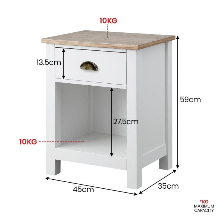 Sarantino Bedside Table SARANTINO THEA BEDSIDE TABLE - WHITE/NATURAL