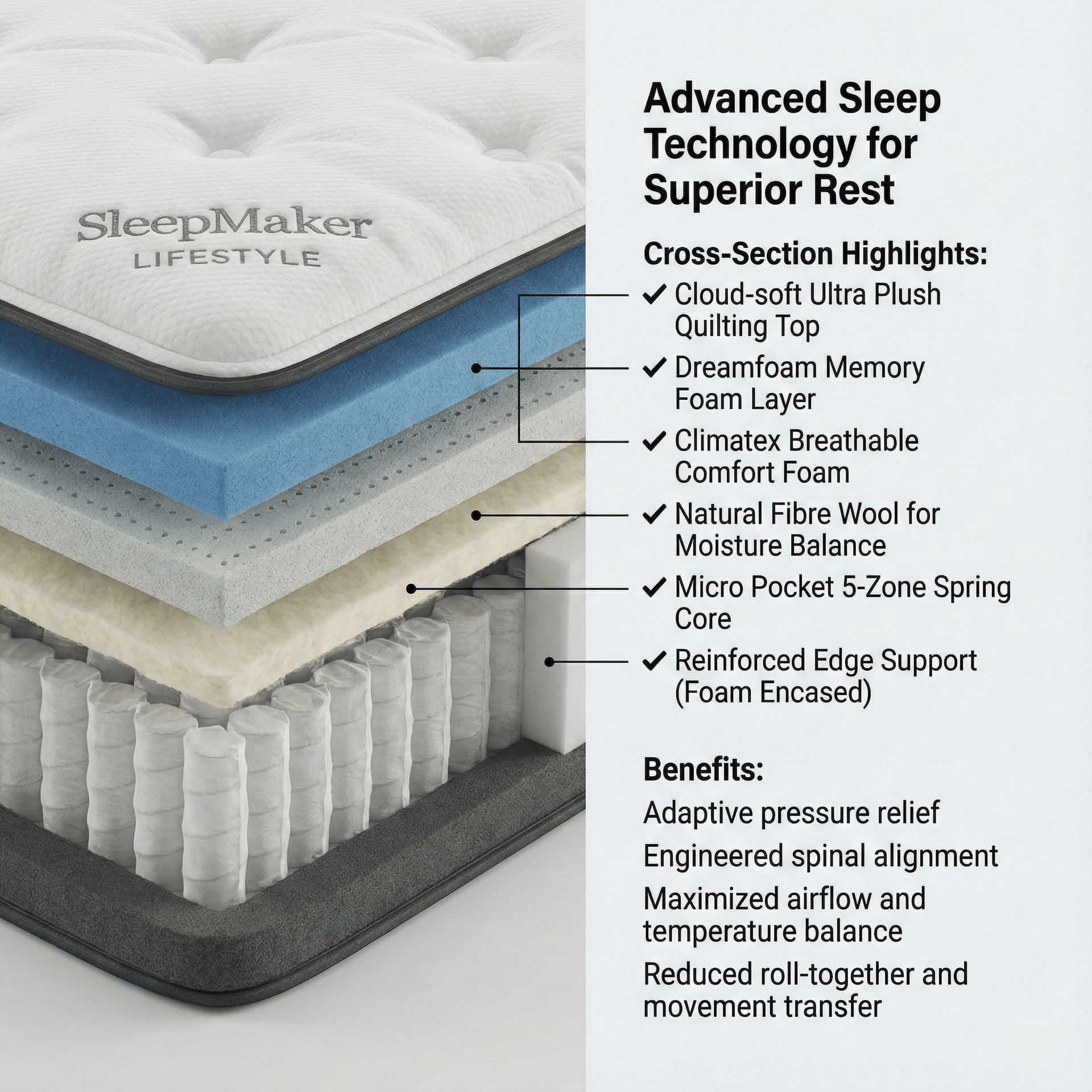 SleepMaker Mattresses Sleepmaker Lifestyle Devon Micro Pocket - Medium