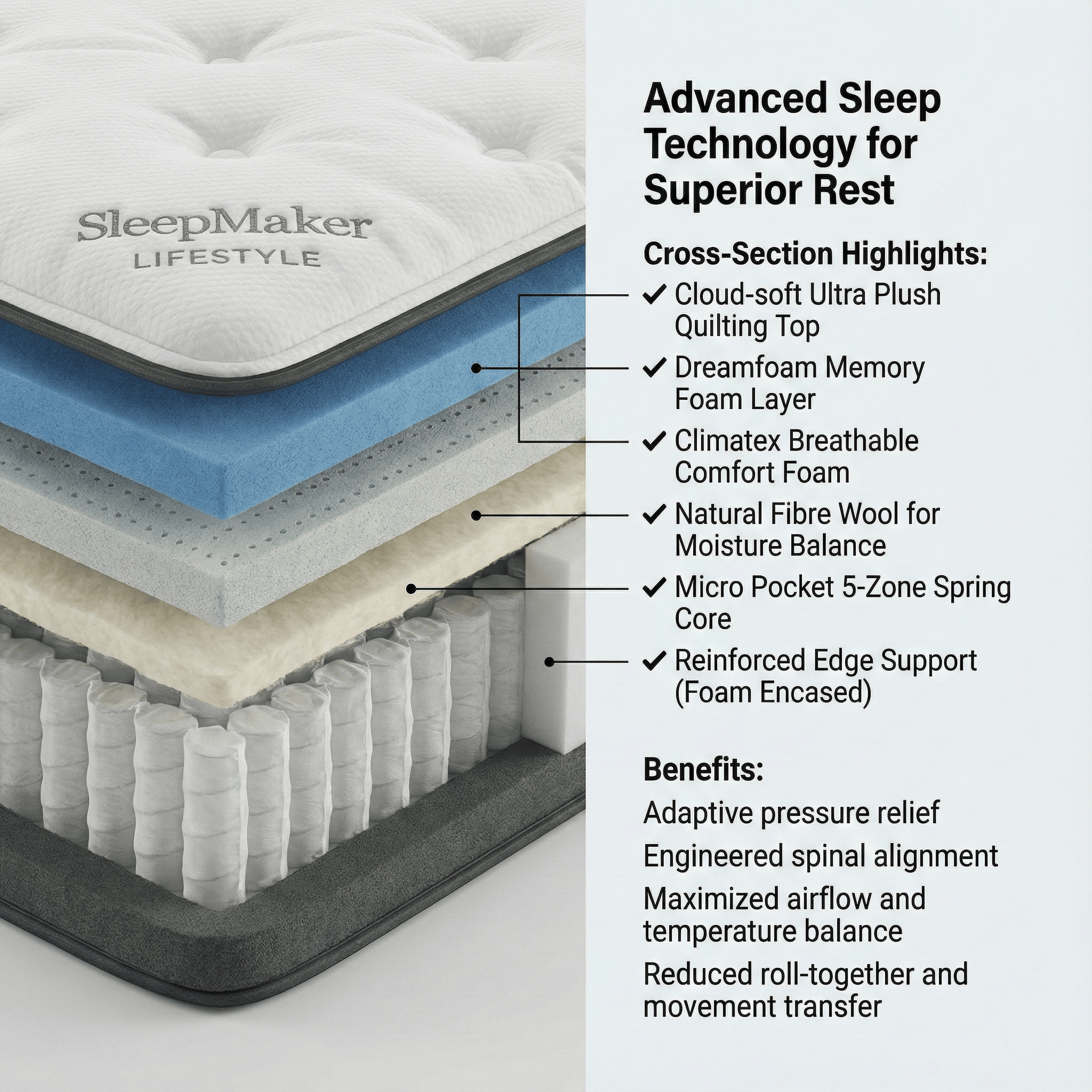 SleepMaker Mattresses Sleepmaker Lifestyle Devon Micro Pocket - Medium