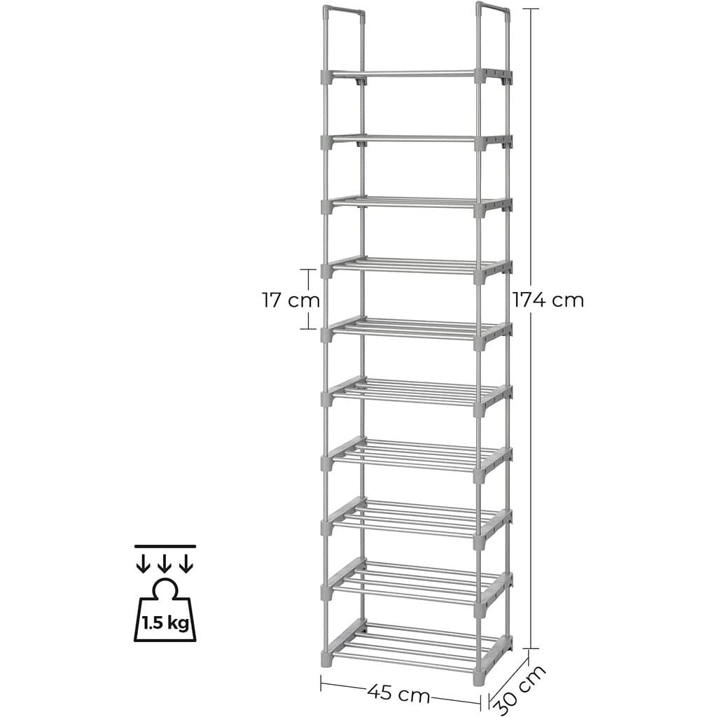 SONGMICS Shoe Rack SONGMICS 10-Tier Metal Shoe Rack Customizable Design Grey