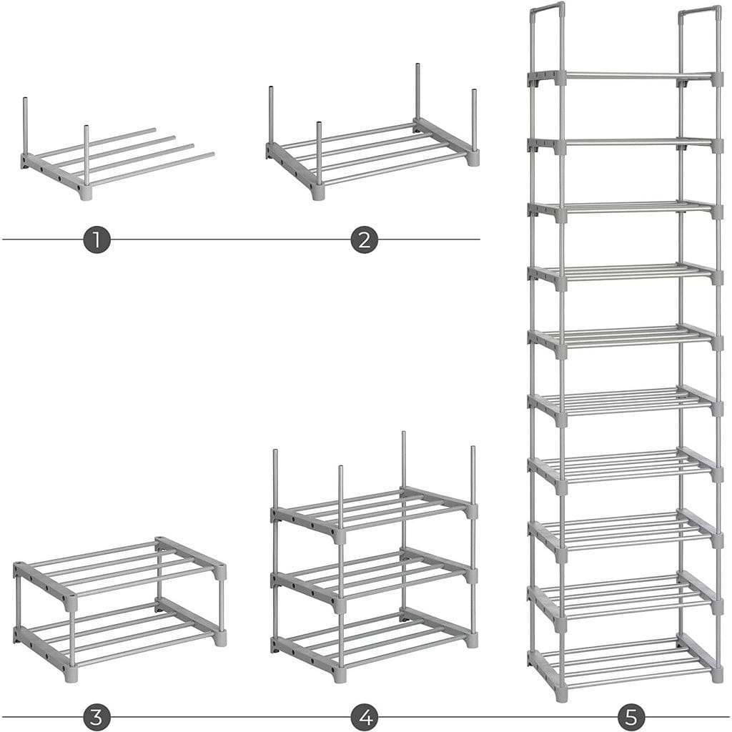 SONGMICS Shoe Rack SONGMICS 10-Tier Metal Shoe Rack Customizable Design Grey