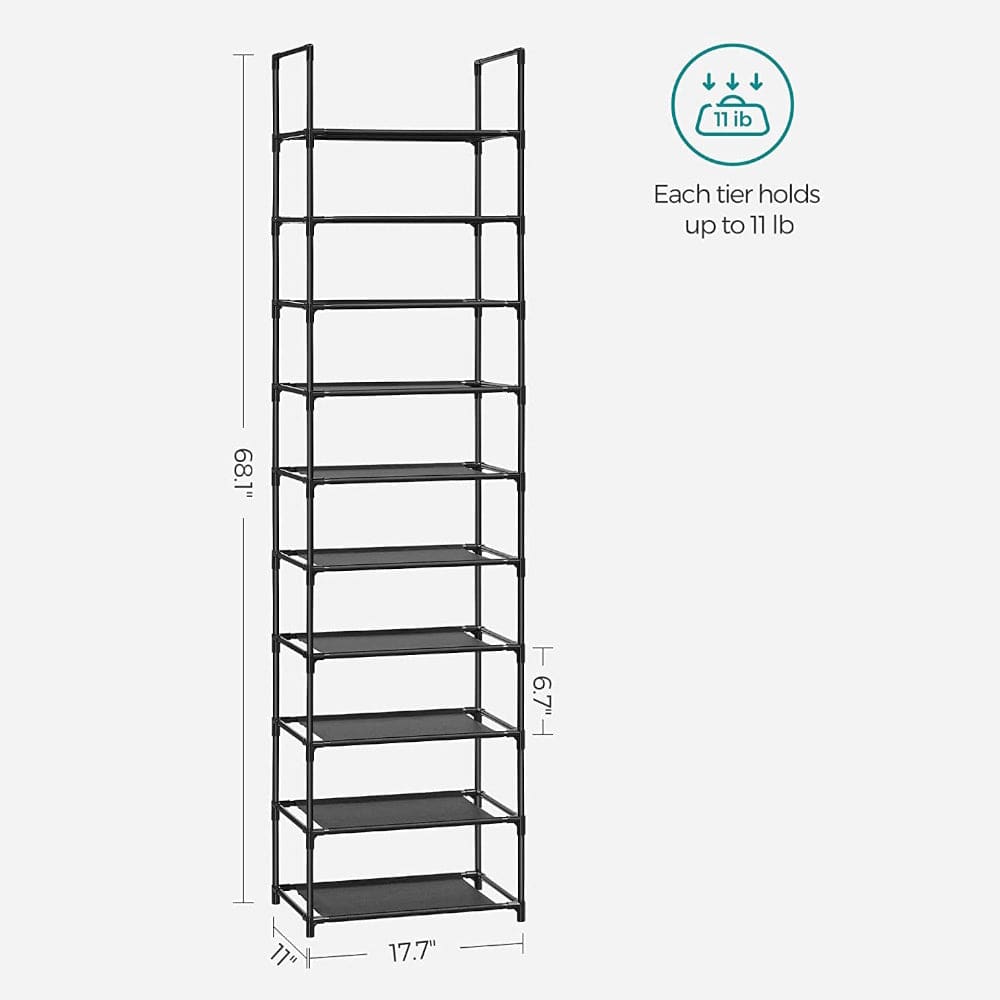 SONGMICS Shoe Rack SONGMICS 10 Tier Metal Shoe Rack Non-Woven Fabric Shelves Black LSH010B02