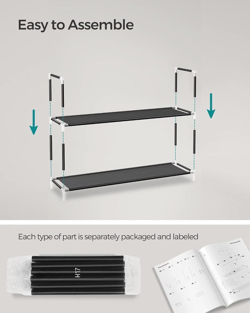 SONGMICS Shoe Rack SONGMICS 10 Tier Metal Shoe Rack Non-Woven Fabric Shelves Holds up to 50 Pairs Black